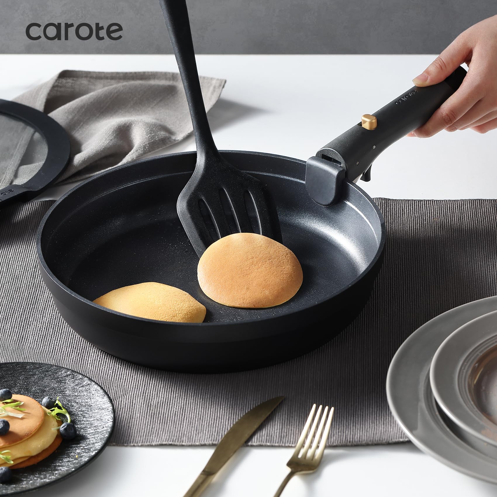 CAROTE - Juego de 20 ollas y sartenes antiadherentes, aptos para lavavajillas, horno y refrigerador, mango extraíble, utensilios de cocina aptos para horno RV, juego de cocina de inducción, negro