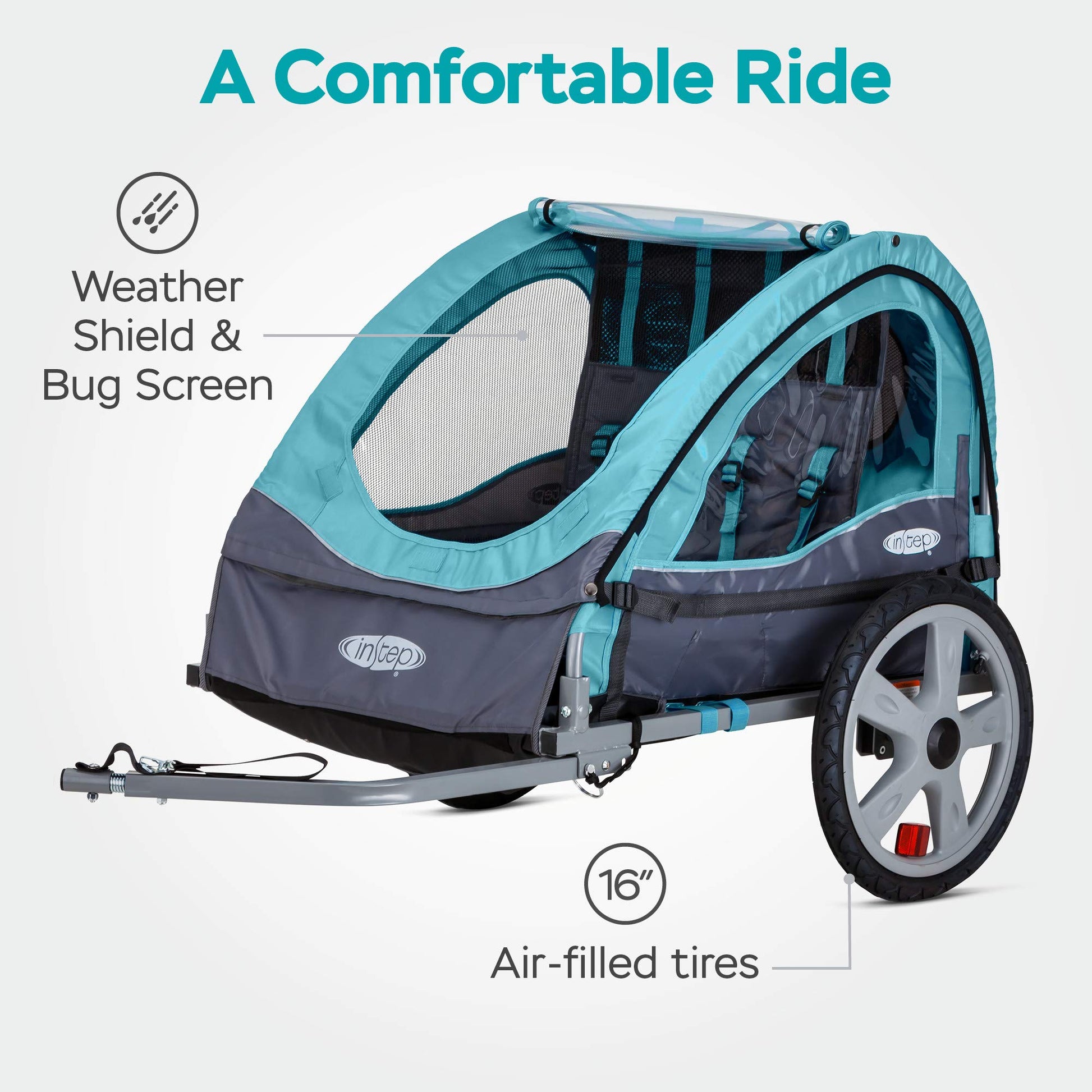Instep - Remolque Plegable de Asiento único y Doble Asiento detrás de la Bicicleta, con toldo 2 en 1 y Ruedas de 40.6 cm, para niños, Varios Colores Disponibles