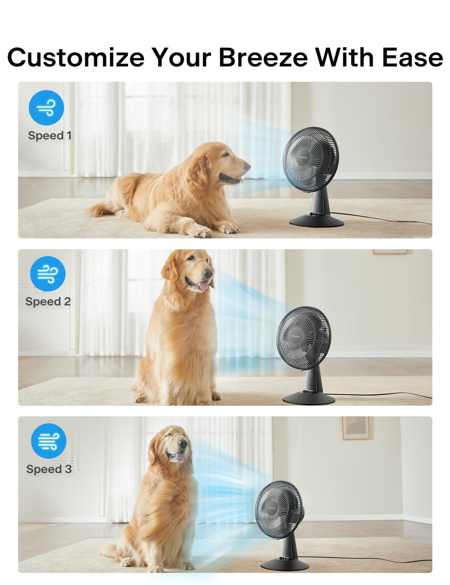 Ventilador de Mesa Pelonis Blanco 12 Pulgadas Oscilante 120° con 3 Velocidades