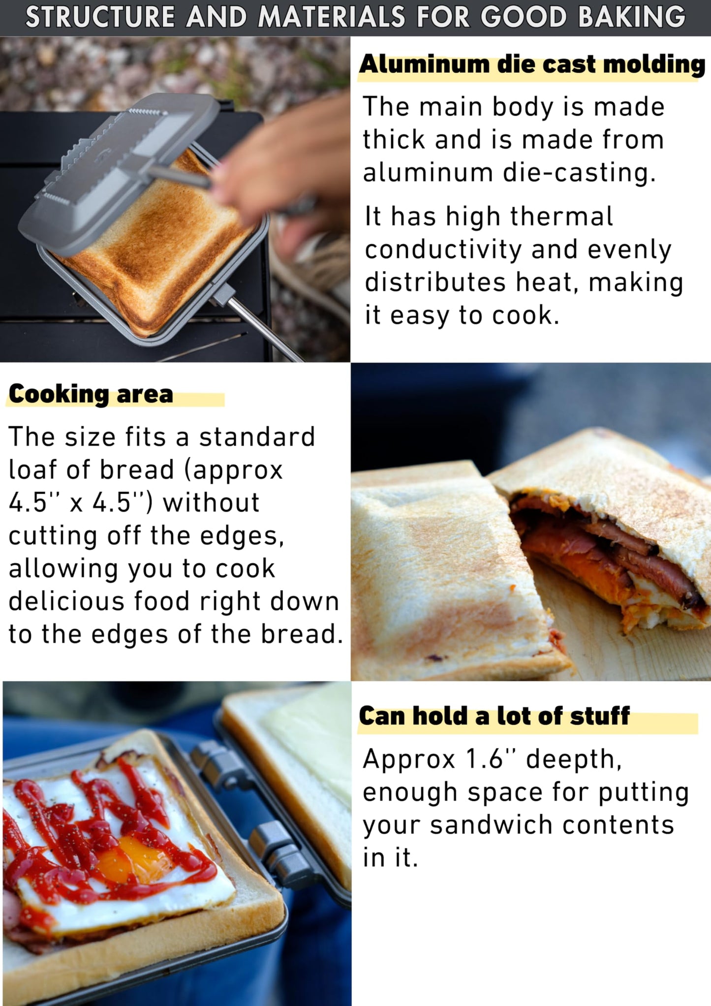 Camping Moon Sandwichera de arena caliente de un solo quemador de gas, fuego abierto, aluminio compacto TT-1315 (plata con bolsa)