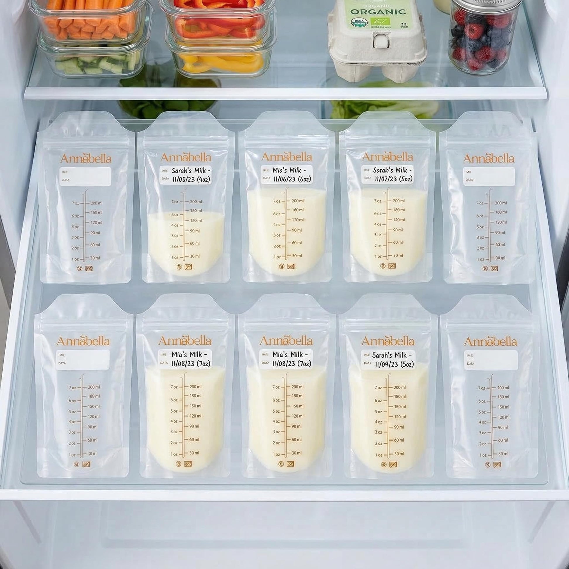 Annabella - 50 bolsas de almacenamiento de leche materna sin BPA, bolsas de leche de 200 ml para almacenamiento de leche materna, bolsas de almacenamiento de leche materna, bolsas de almacenamiento de