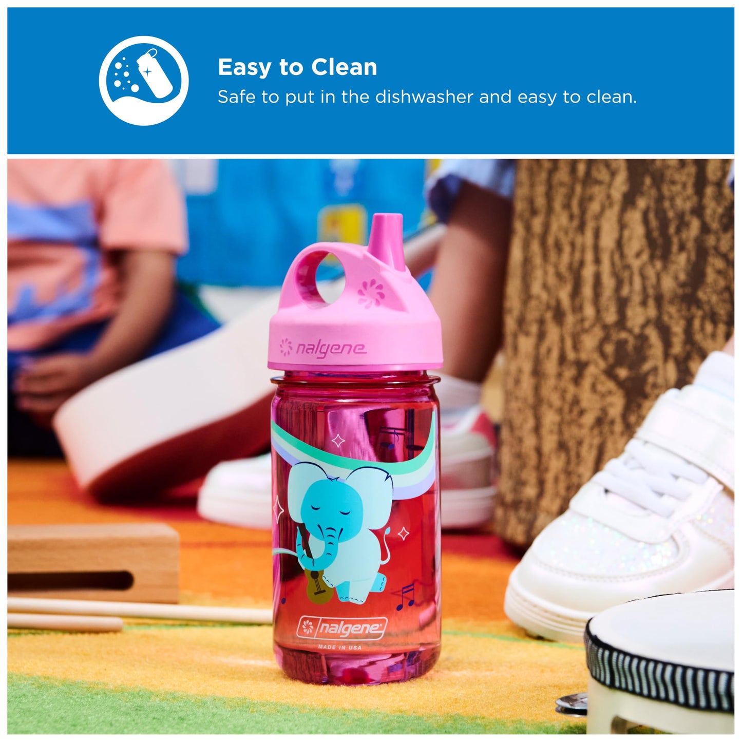 Nalgene Kids Sustain Grip-N-Gulp - Botellas de agua hechas con material derivado de 50% residuos de plástico (utilizando equilibrio de masa certificado ISCC), taza para sorber a prueba de fugas,