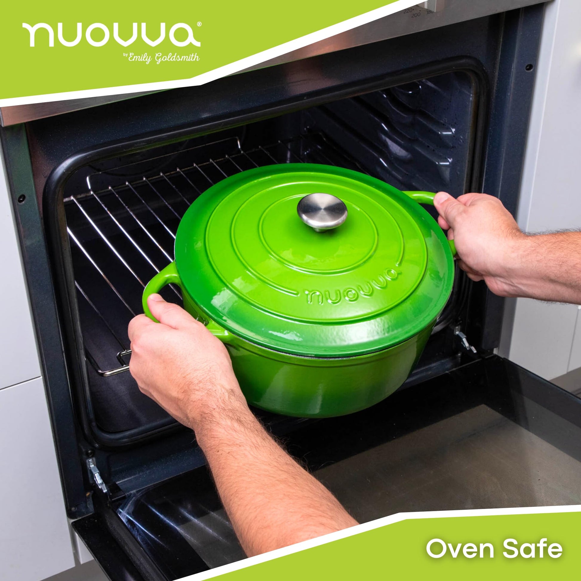 Nuovva - Horno Holandés de Hierro Fundido con Tapa - Cacerola Esmaltada Antiadherente - Verde, 7.3 Cuartos de Galón, 30 cm