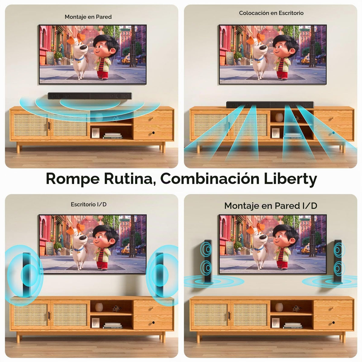 Barra de Sonido para Smart TV con Altavoz Bluetooth Desmontable y Graves Ajustables