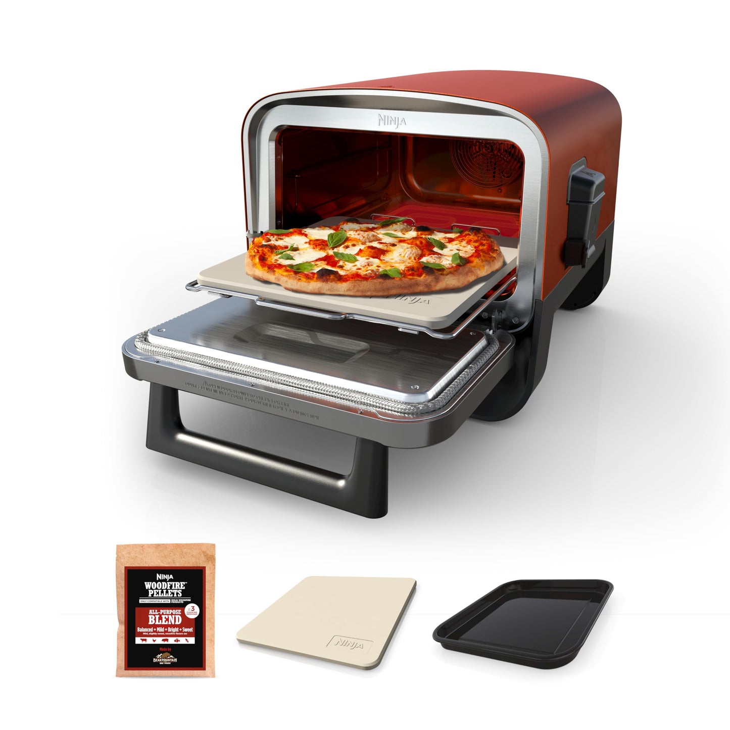 Horno de Pizza Exterior Ninja Rojo Terracota 8 en 1 con Tecnología Woodfire y Ahumador de Barbacoa