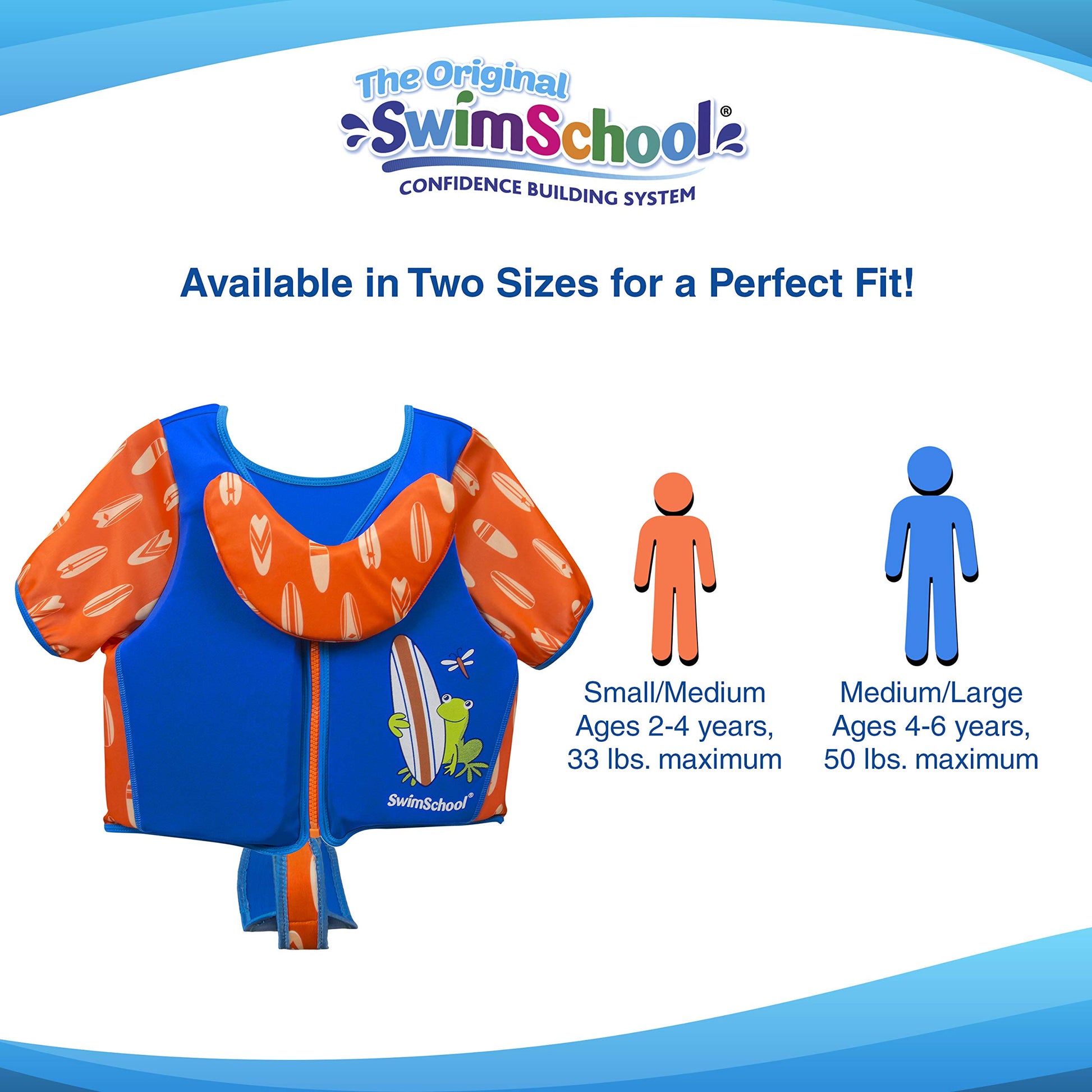 Chaleco de Entrenamiento de Natación SwimSchool Azul Naranja con Mangas en los Hombros para Niño/a (UPF50)