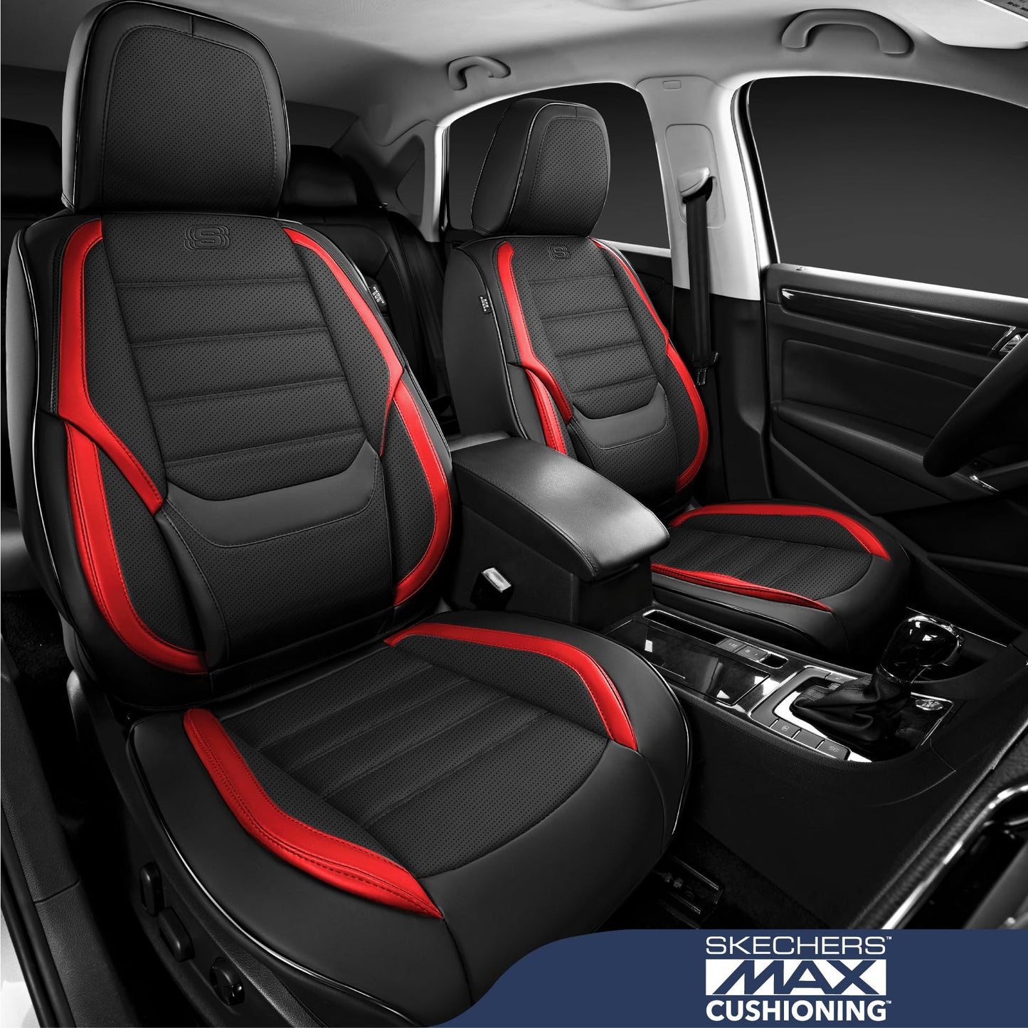 Skechers - Fundas de asiento de coche de cuero con espuma viscoelástica, juego completo de protector de asiento de coche impermeable, cojín de asiento de coche compatible con airbag automotriz, ajuste