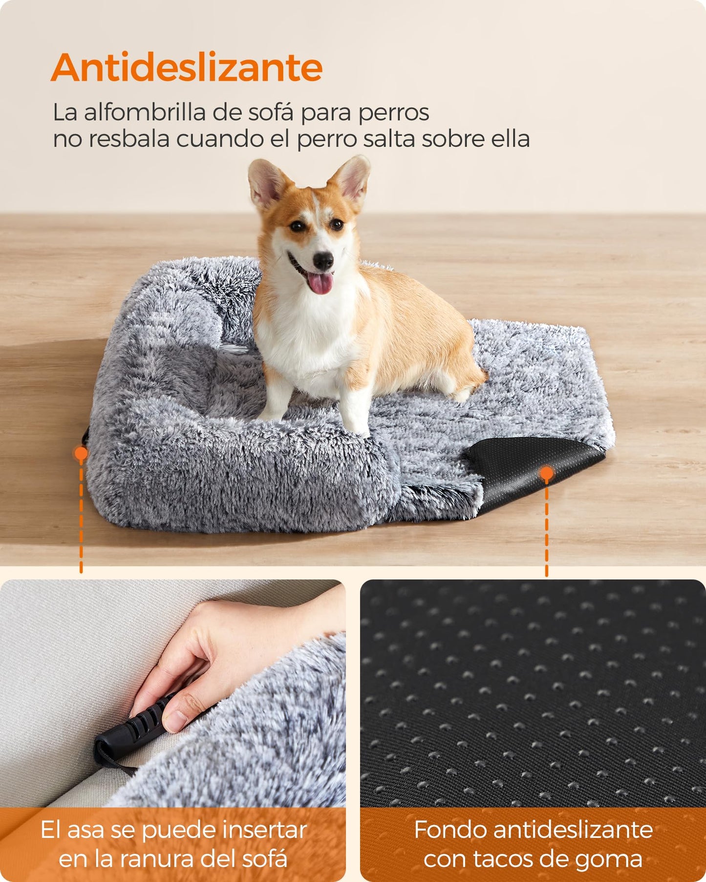 Feandrea Cama para Perros, Funda Protectora para Sofá, 95 x 85 x 16 cm, Tela de Felpa, L, para Perros Medianos,Gris Ombré MPGW222G01