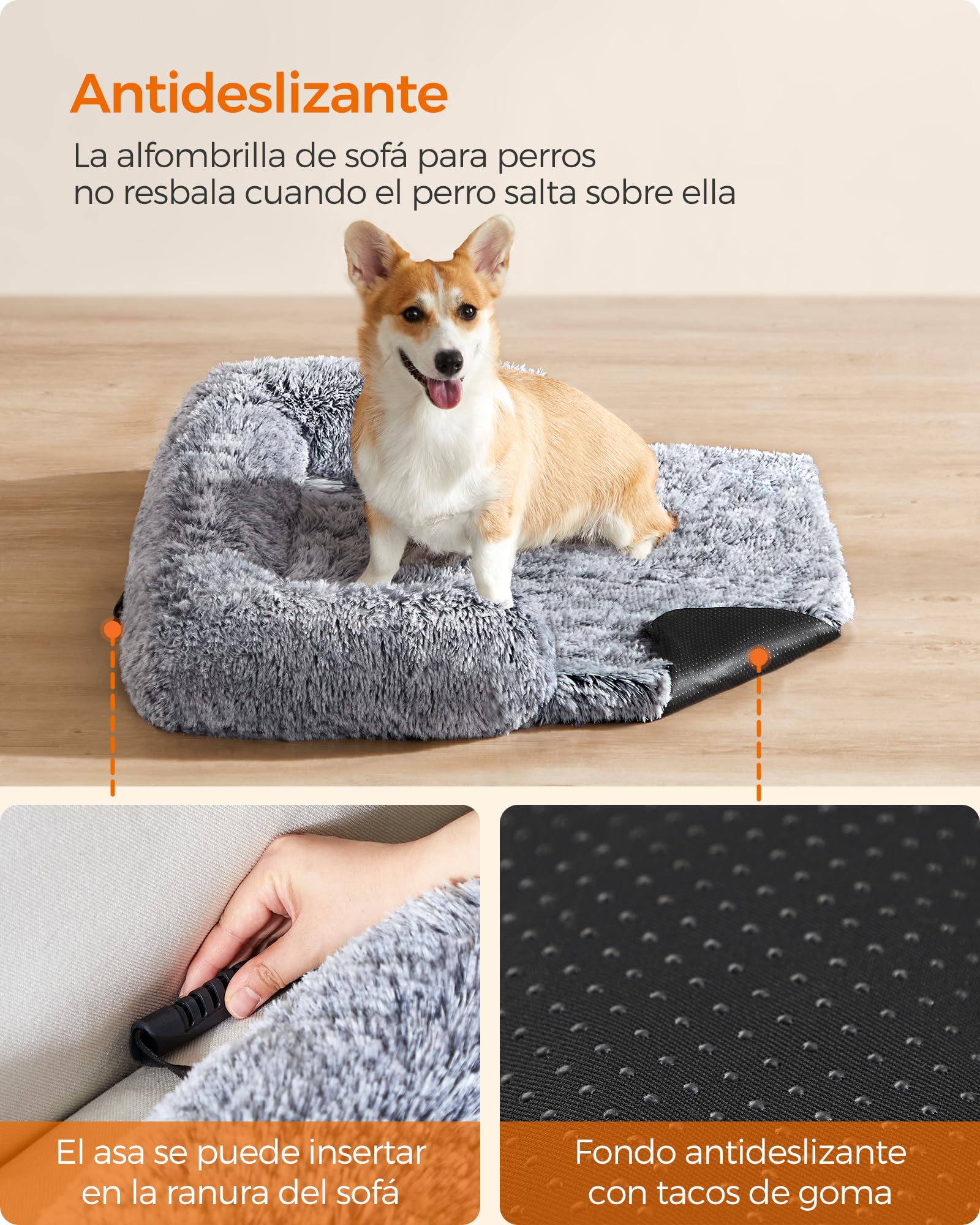 Feandrea Cama para Perros, Funda Protectora para Sofá, 95 x 85 x 16 cm, Tela de Felpa, L, para Perros Medianos,Gris Ombré MPGW222G01