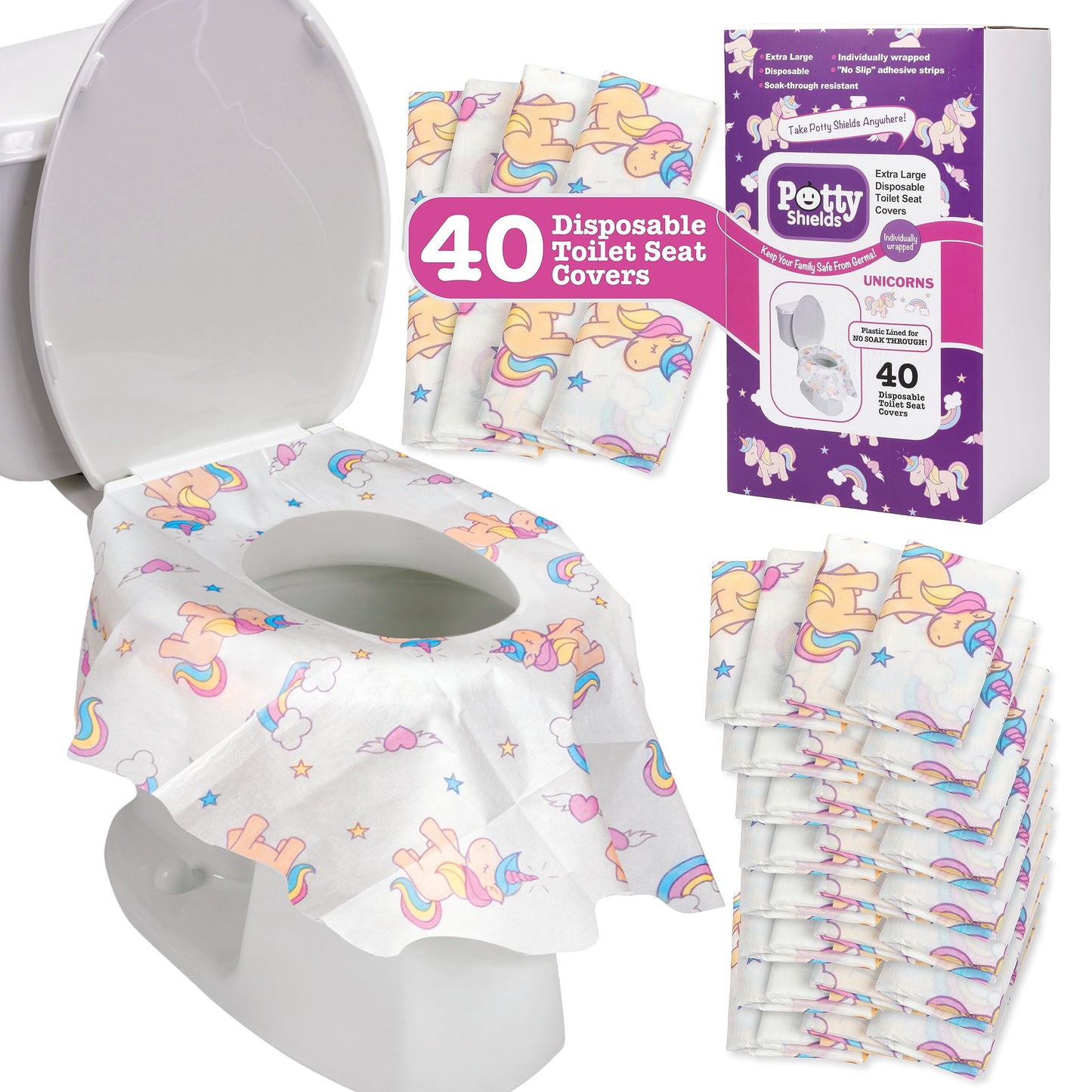 Fundas Desechables para Asiento de Inodoros Impermeables XL Unicornios para Niños y Adultos
