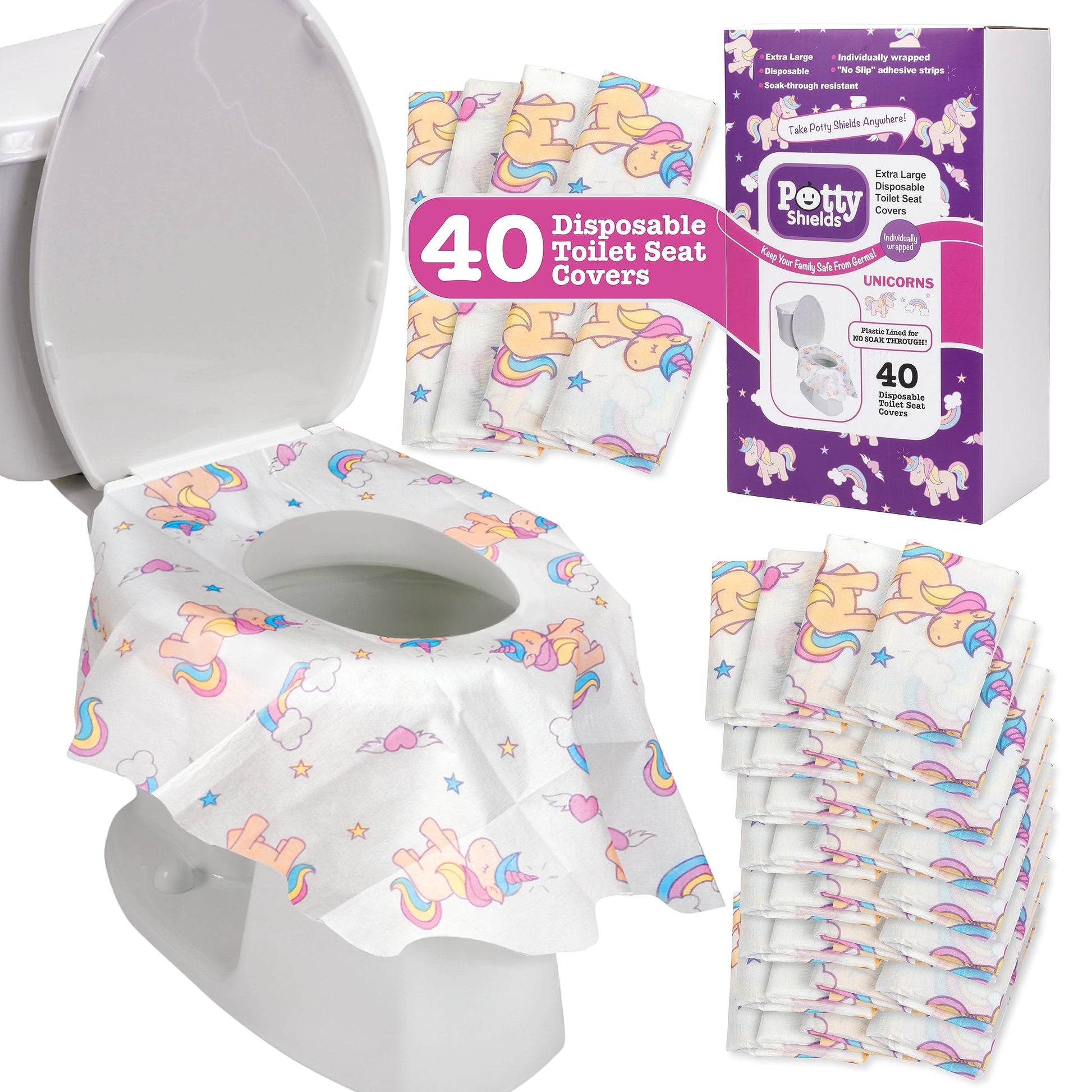 Fundas Desechables para Asiento de Inodoros Impermeables XL Unicornios para Niños y Adultos