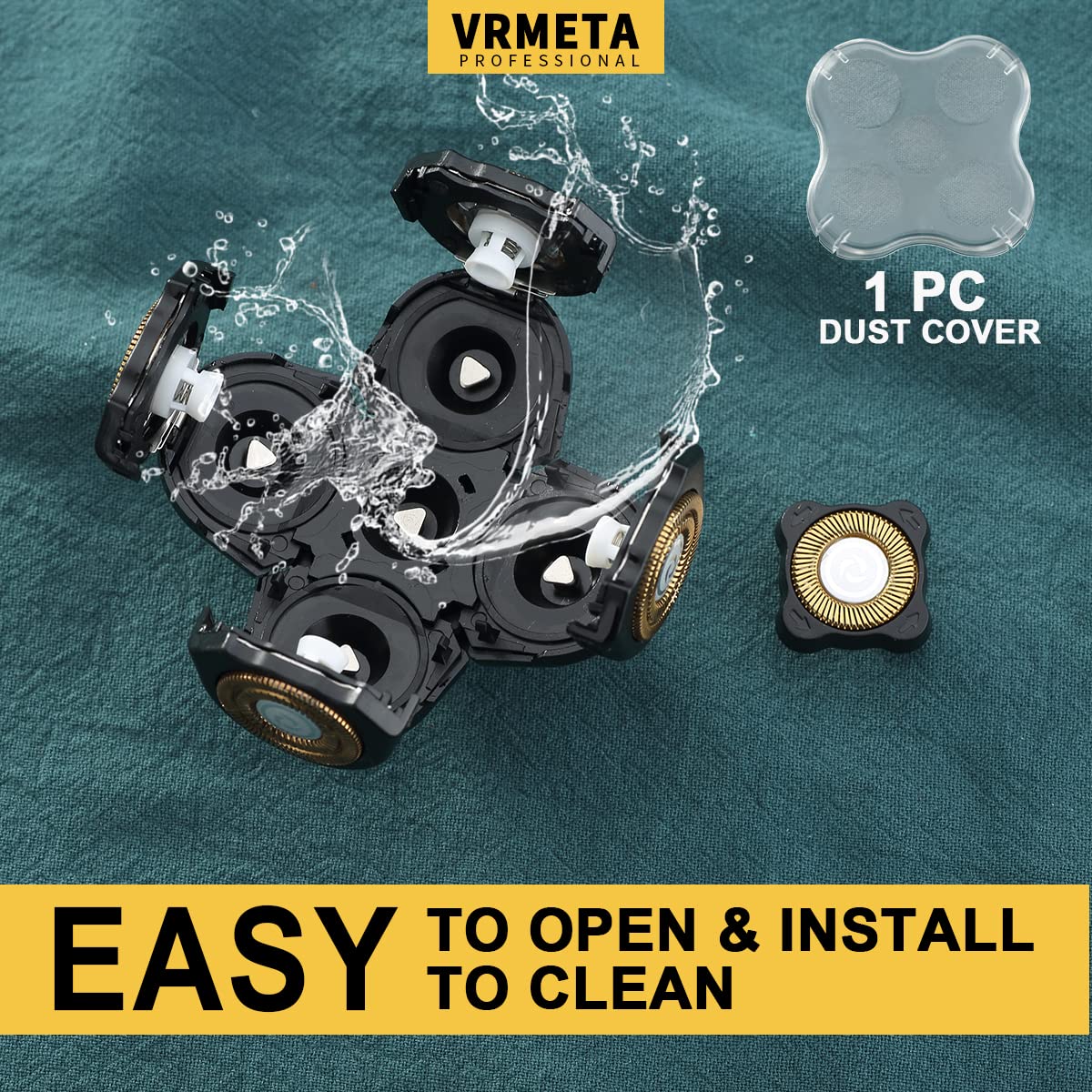 VRMETA - Cabezales de repuesto para afeitadora eléctrica de 5 cuchillas afiladas de acero inoxidable cuchillas de repuesto flexibles alternativas para afeitadora eléctrica giratoria (5 cabezales (dorado)