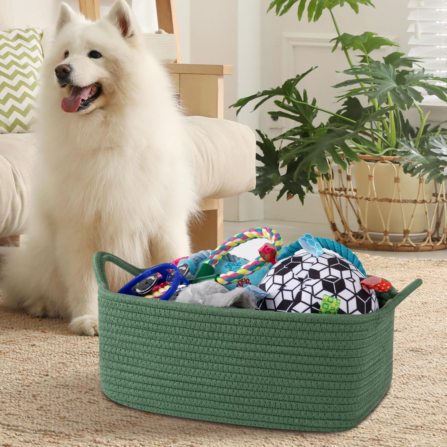 OIAHOMY - Bonita cesta tejida con bolsas de regalo y cintas, cesta de regalo vacía para baby shower, cumpleaños, cuarto de bebé con asas para sala de estar, contenedores de juguetes para mascotas para