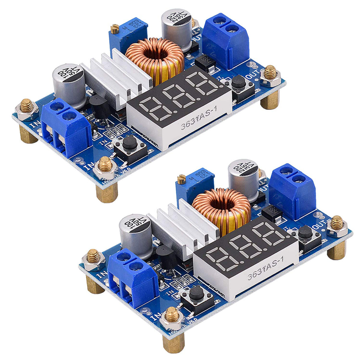Convertidor DC-DC Buck Regulador de Voltaje 5A 4-38V a 1.25-36V con LED de Alta Potencia Paquete de 2