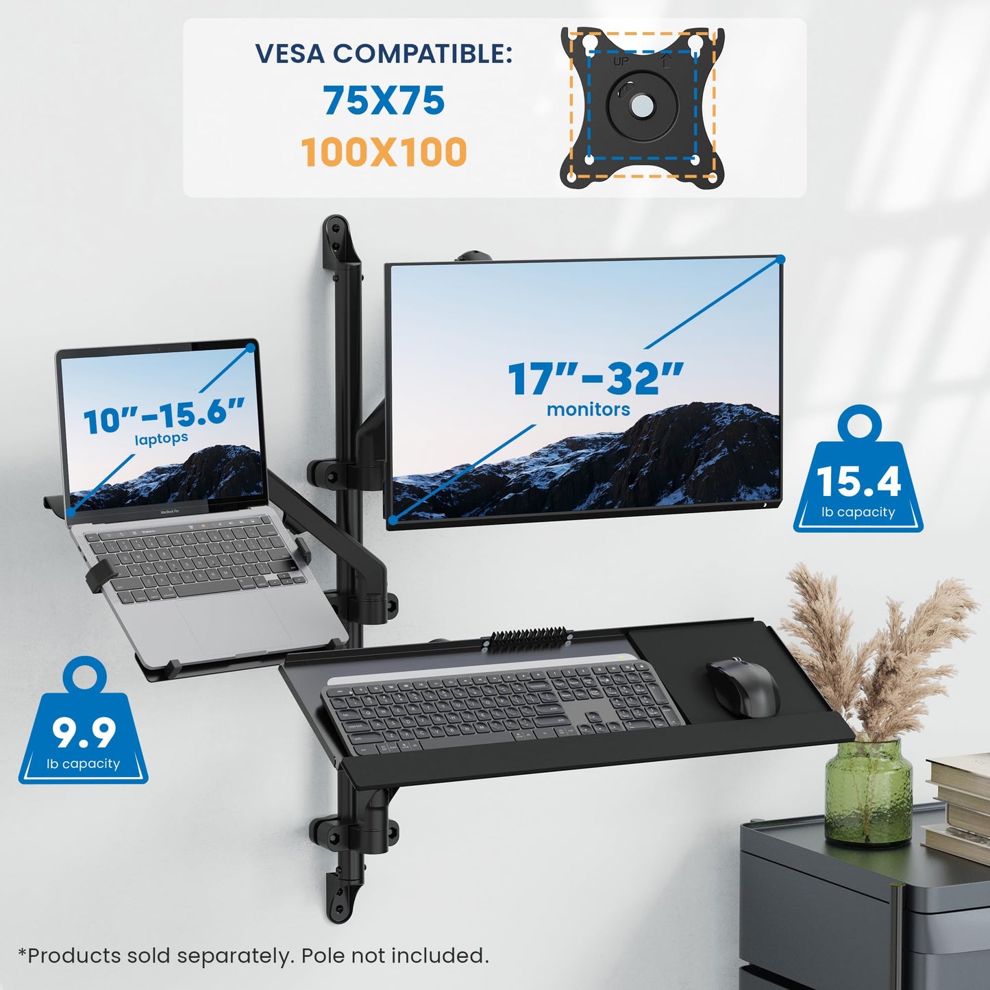 Brazo Ergonómico para Portátil Mount-It! Negro Ajustes de Movimiento Completo y Diseño Versátil