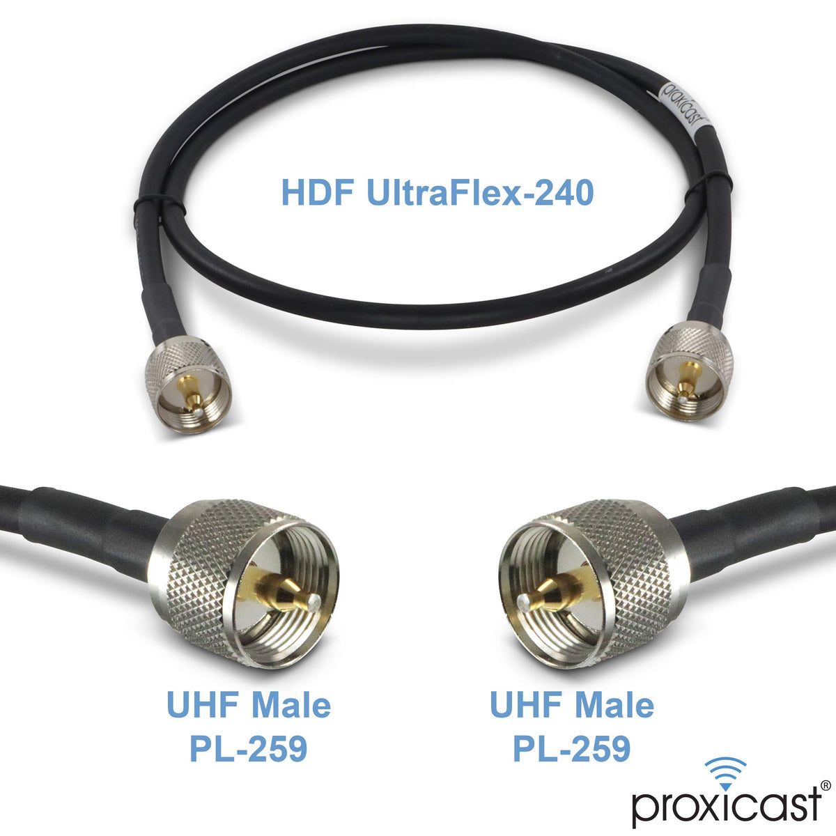 Cable Coaxial Proxicast PL259 Negro Ultra Flexible 3 ft 50 Ohm para Radio CB/UHF/VHF/Shortwave/HAM