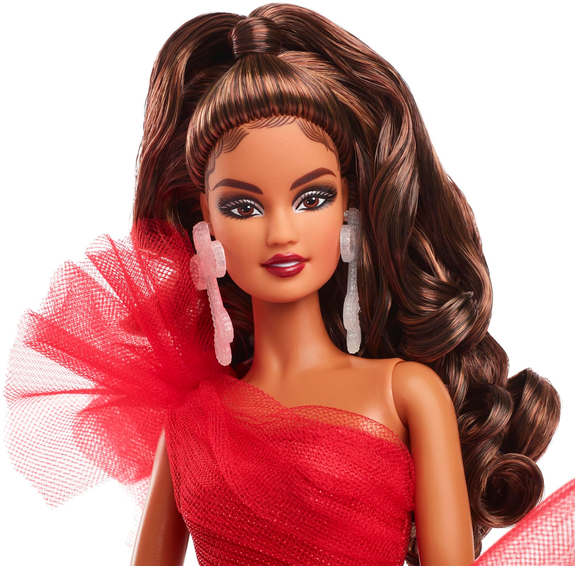 Barbie 2024 - Muñecas día Festivo, Juguete de coleccionista de Temporada, Marca, Vestido a Cuadros con Lazo Rojo, Embalaje visualizable, Cabello castaño Claro