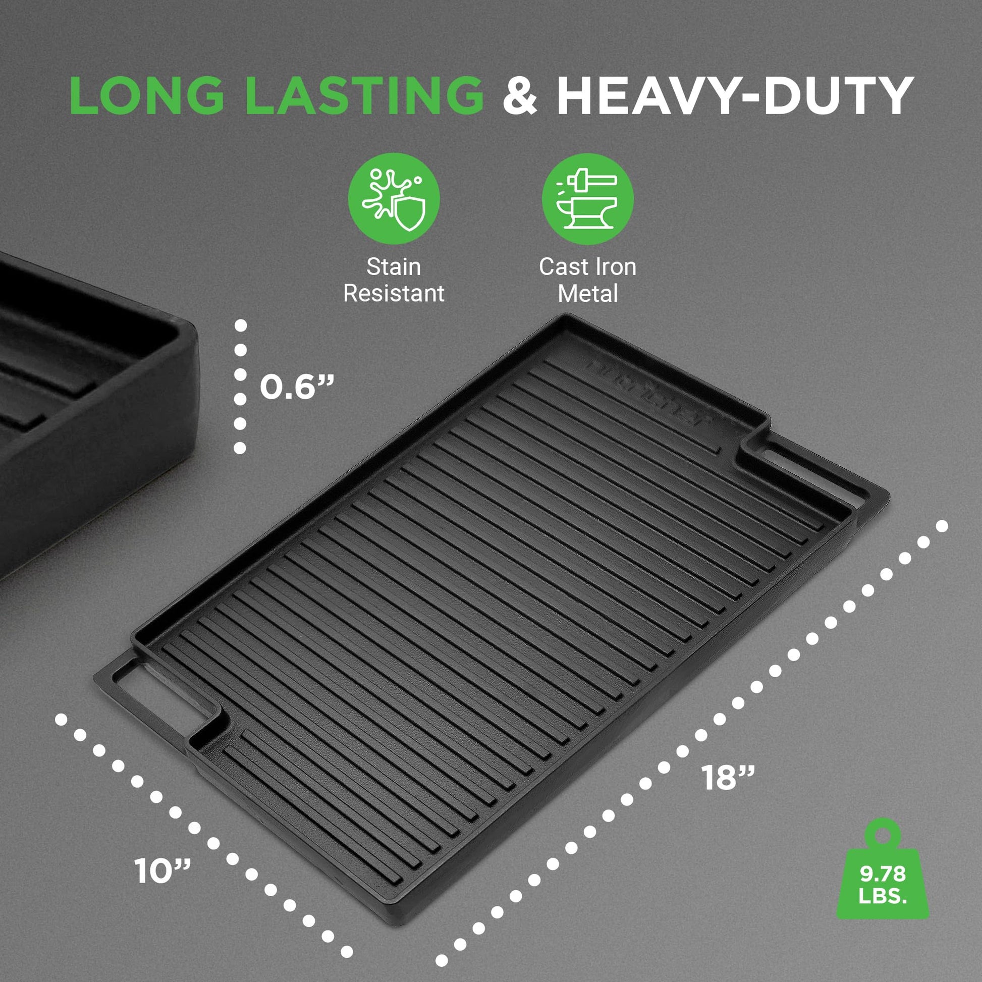Plancha Reversible de Hierro Fundido NutriChef Roja para Cocina de Gas y Eléctrica con Guante de Silicona