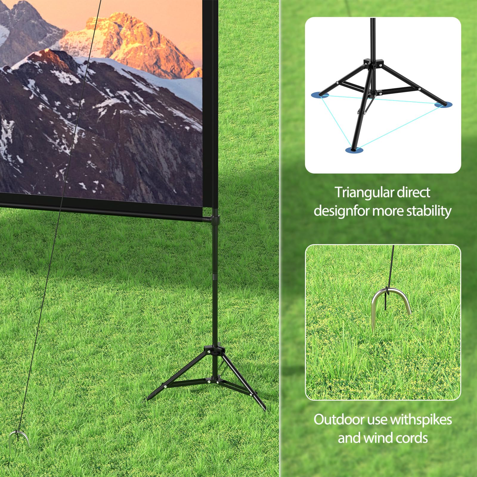VISULAPEX - visualización de proyector con Soporte de 100 Pulgadas, 16:9 4K HD portátil para Interiores y Exteriores, visualización de película Plegable sin Arrugas, visualización de proyección