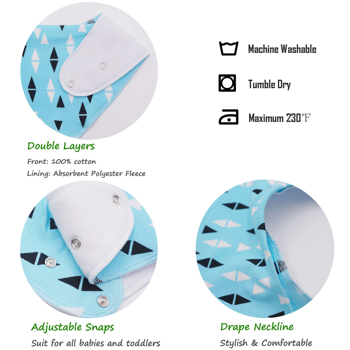 Baberos de dentición para bebé Bandana Drool con silicona sin BPA para niños y niñas, bebés y niños por Giftty (5 unidades), Multioloured, One Size fit from 3-48 months