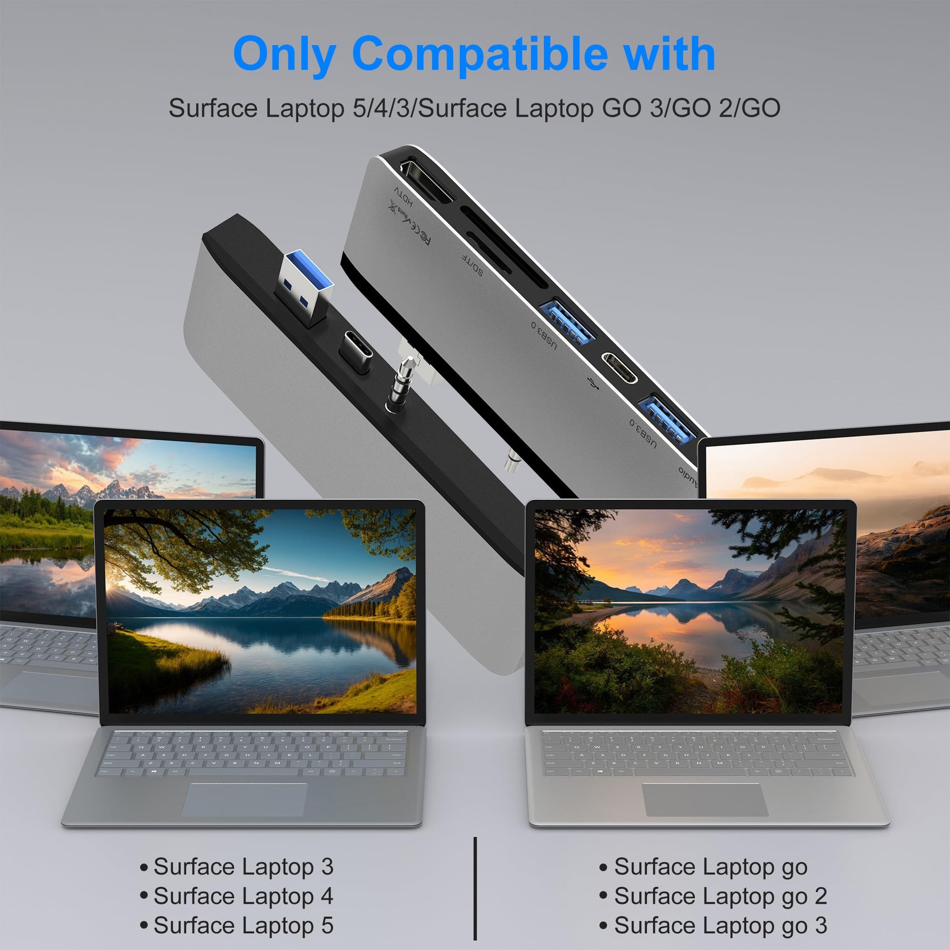 Hub Dockingstation para Surface Laptop Go/3/4/5 con HDMI 4K, USB 3.0 y USB C