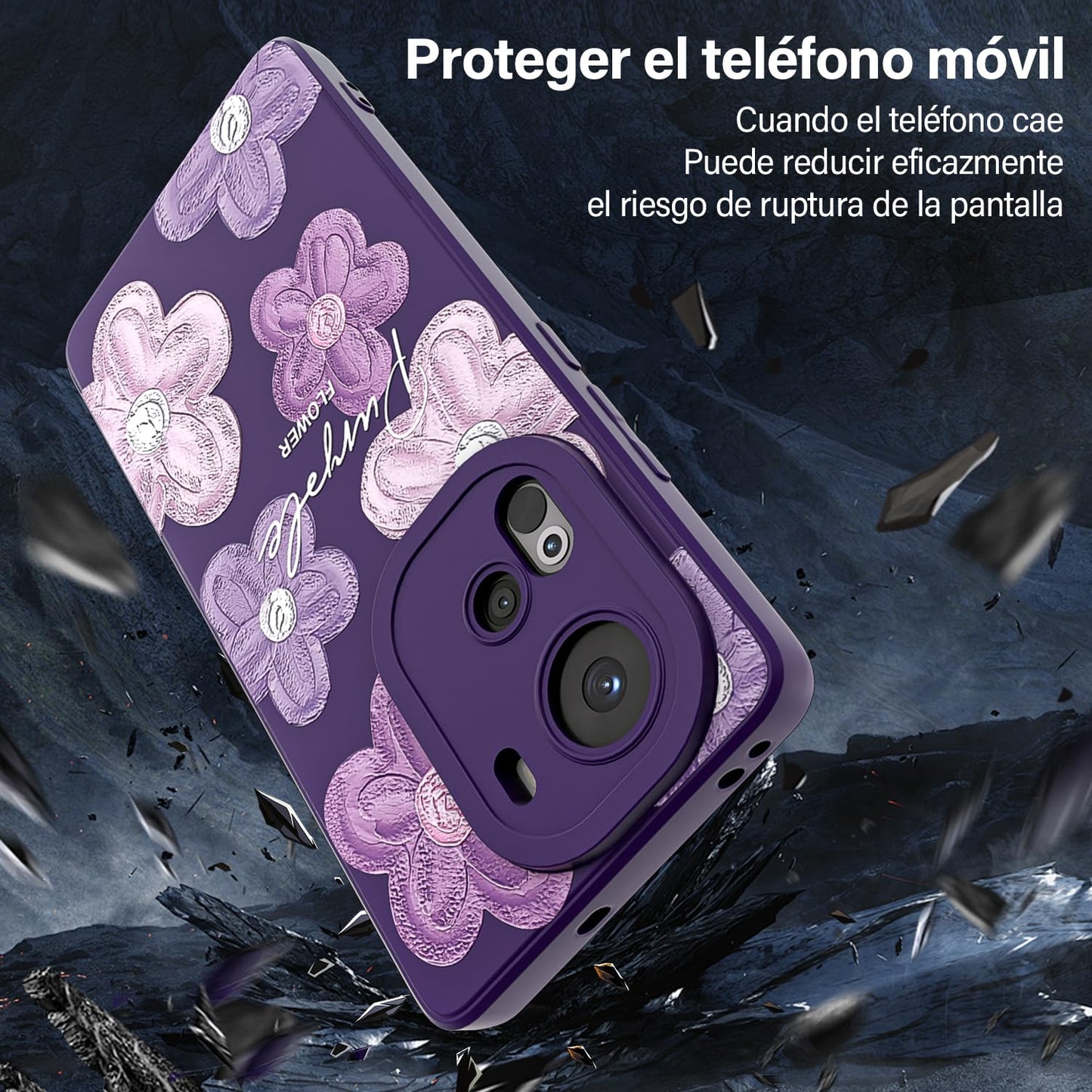 Threehao Funda para OPPO Reno 11 Case Uso Rudo, Ultra Delgado Flexible Púrpura Suave TPU Silicona Carcasa con Moda Aesthetic Dibujos Flores, Antigolpes Anti-arañazos Protectora