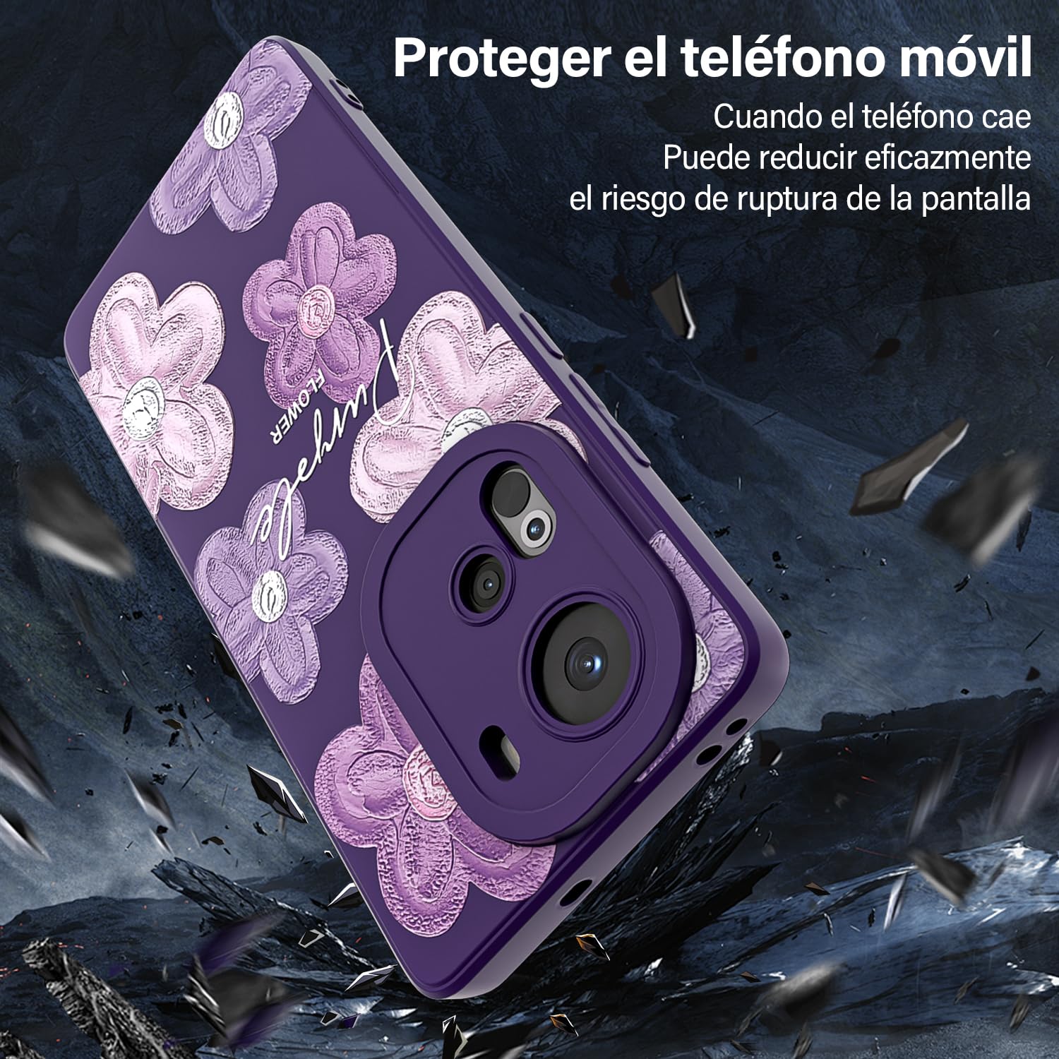 Threehao Funda para OPPO Reno 11 Case Uso Rudo, Ultra Delgado Flexible Púrpura Suave TPU Silicona Carcasa con Moda Aesthetic Dibujos Flores, Antigolpes Anti-arañazos Protectora