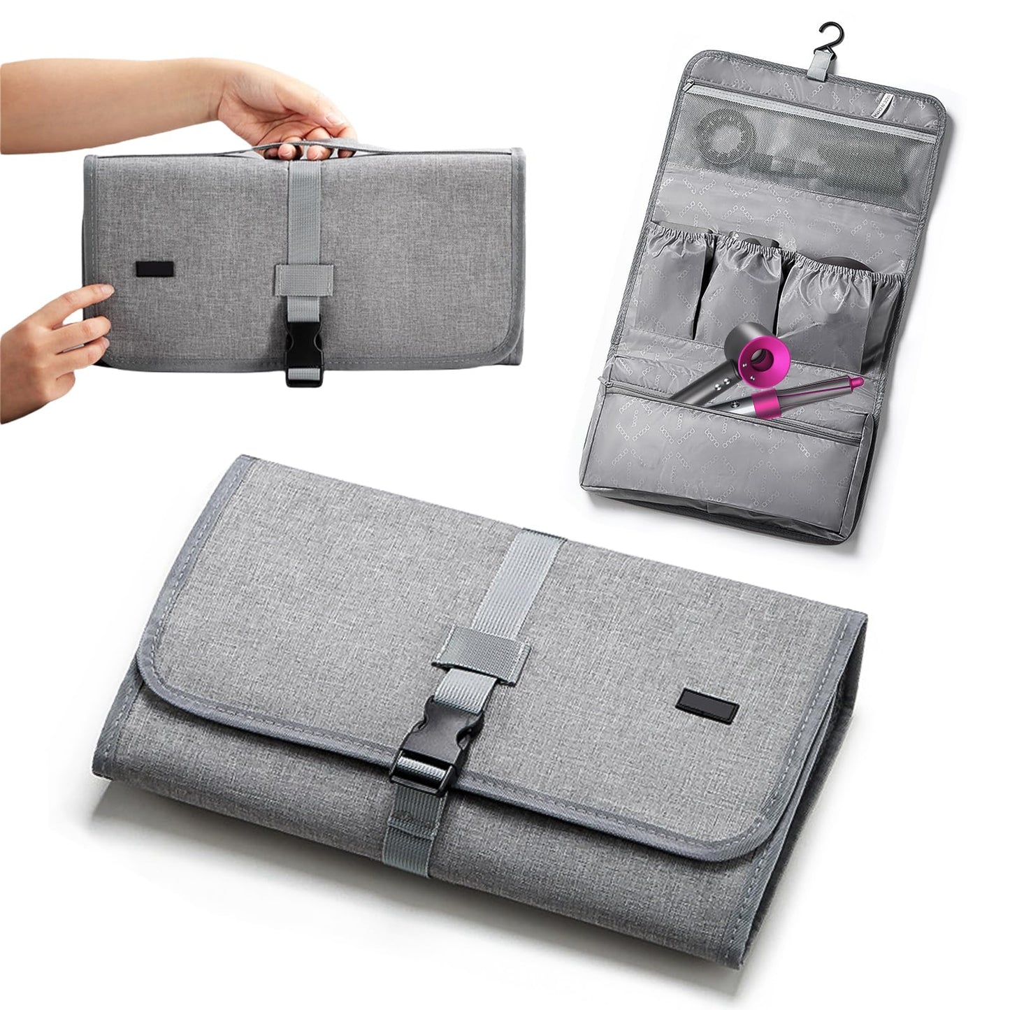 Funda de Viaje para Dyson Airwrap Styler/Shark Flexstyle, Bolsa de Viaje Portátil Impermeable con Gancho para Colgar, Organizador de Protección para Secadora y Planchas para Peinar el Cabello (Gris)