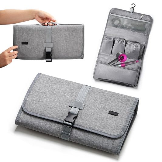 Funda de Viaje para Dyson Airwrap Styler/Shark Flexstyle, Bolsa de Viaje Portátil Impermeable con Gancho para Colgar, Organizador de Protección para Secadora y Planchas para Peinar el Cabello (Gris)