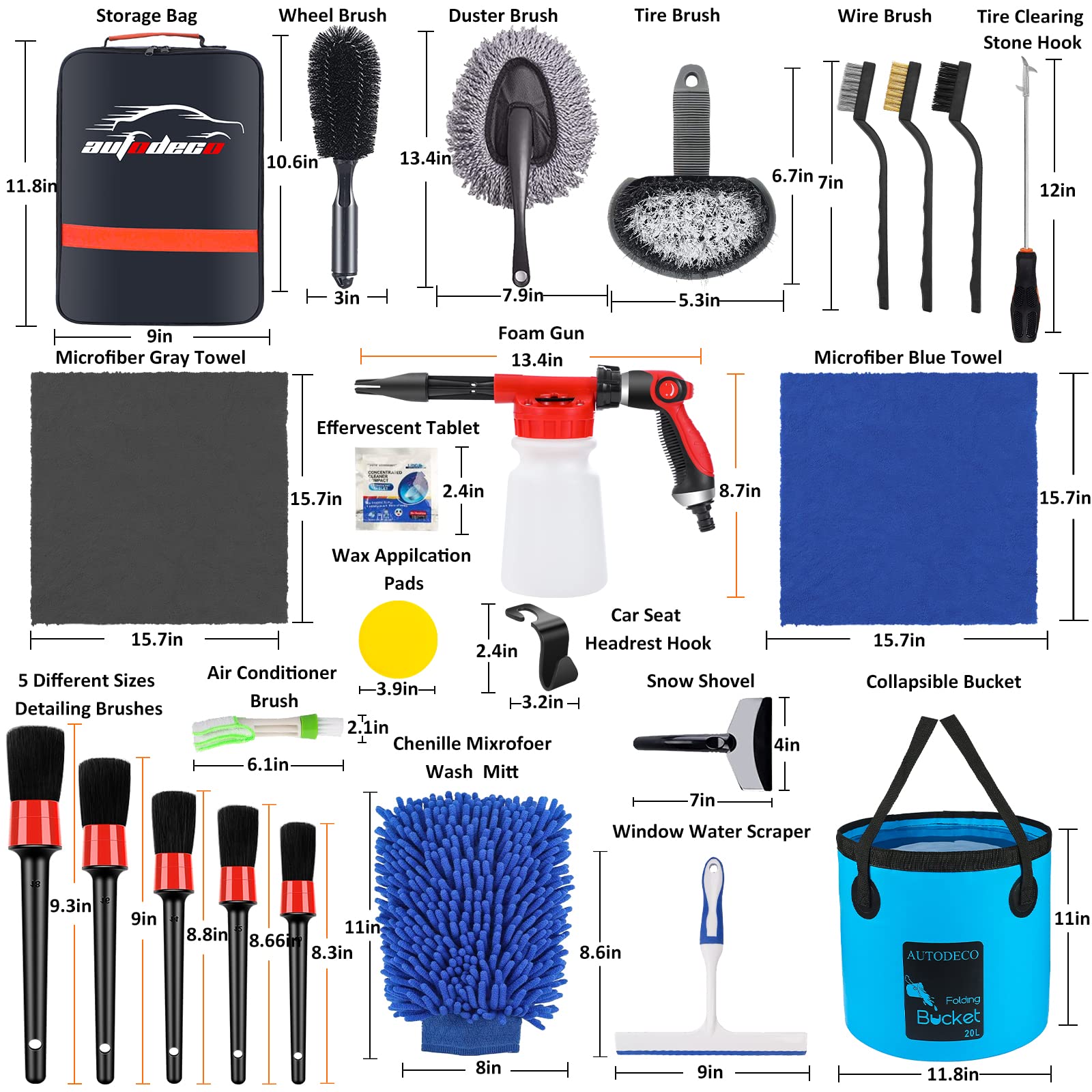 AUTODECO - Kit de limpieza para lavado de coches, 35 unidades, con pistola de espuma