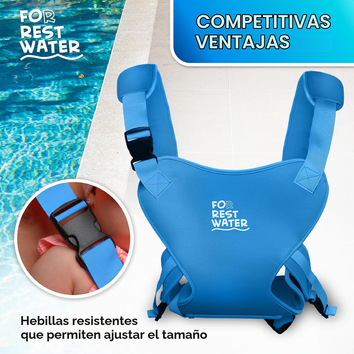 Portabebés para agua de descanso – Eslinga ergonómica de neopreno de alta calidad para diversión en agua y tierra cálida y segura (4-24 meses) – Arnés ajustable para bebés y niños pequeños (Blue)