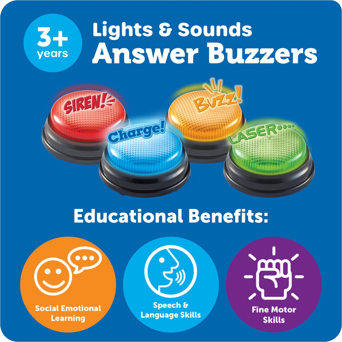 Learning Resources Lights and Sounds Buzzers, Juegos para Noche Familiar, Juegos de Trivia, Set de 4, para niños Mayores de 4 años