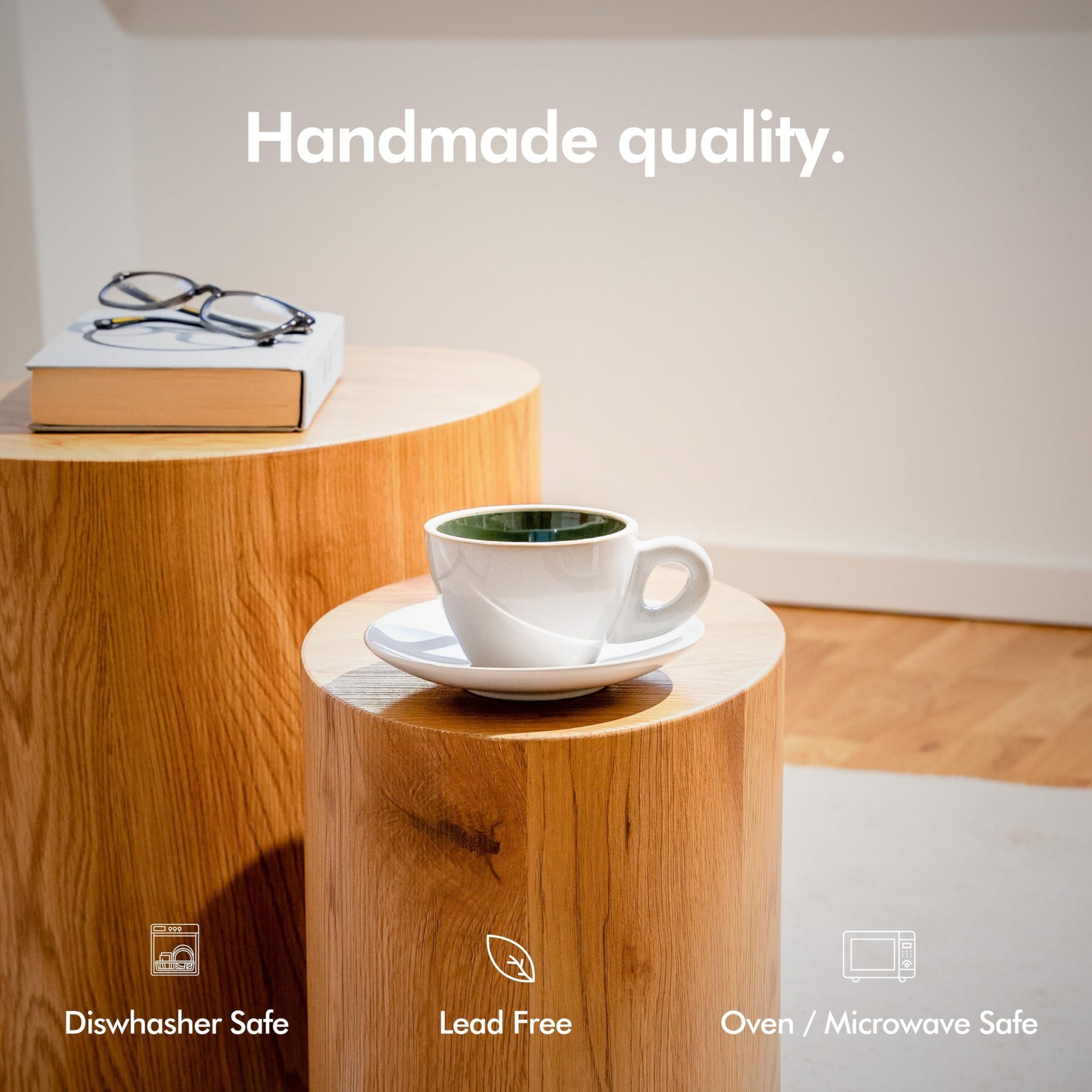 KIVY - Tazas de capuchino [4 x 8 onzas] - Juego de tazas de capuchino de gres de pared gruesa para arte latte - Tazas de latte - Juego de tazas de café - Tazas de café pequeñas - Taza de arte latte -