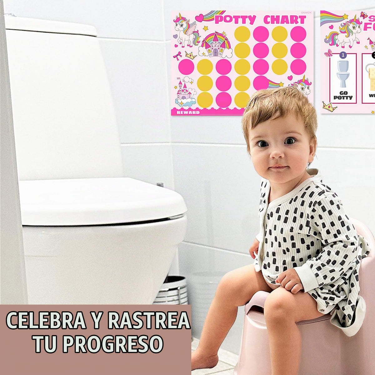 Tabla de entrenamiento para ir al baño para niñas, tema de unicornio, 8.3 x 11.2 pulgadas, paquete de 10 cartas con 5 pegatinas de recompensa