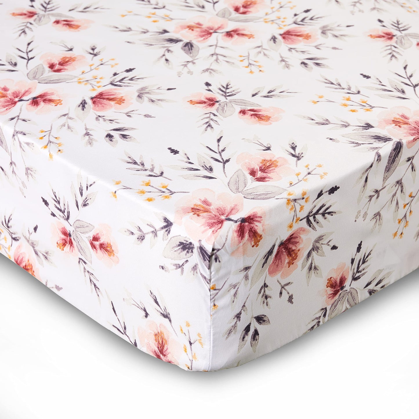 Levtex Baby - Adeline - Juego de cama para niños pequeños, color rosa, gris y blanco, diseño floral clásico, juego de 5 piezas, incluye edredón reversible, sábana bajera, sábana encimera, funda de