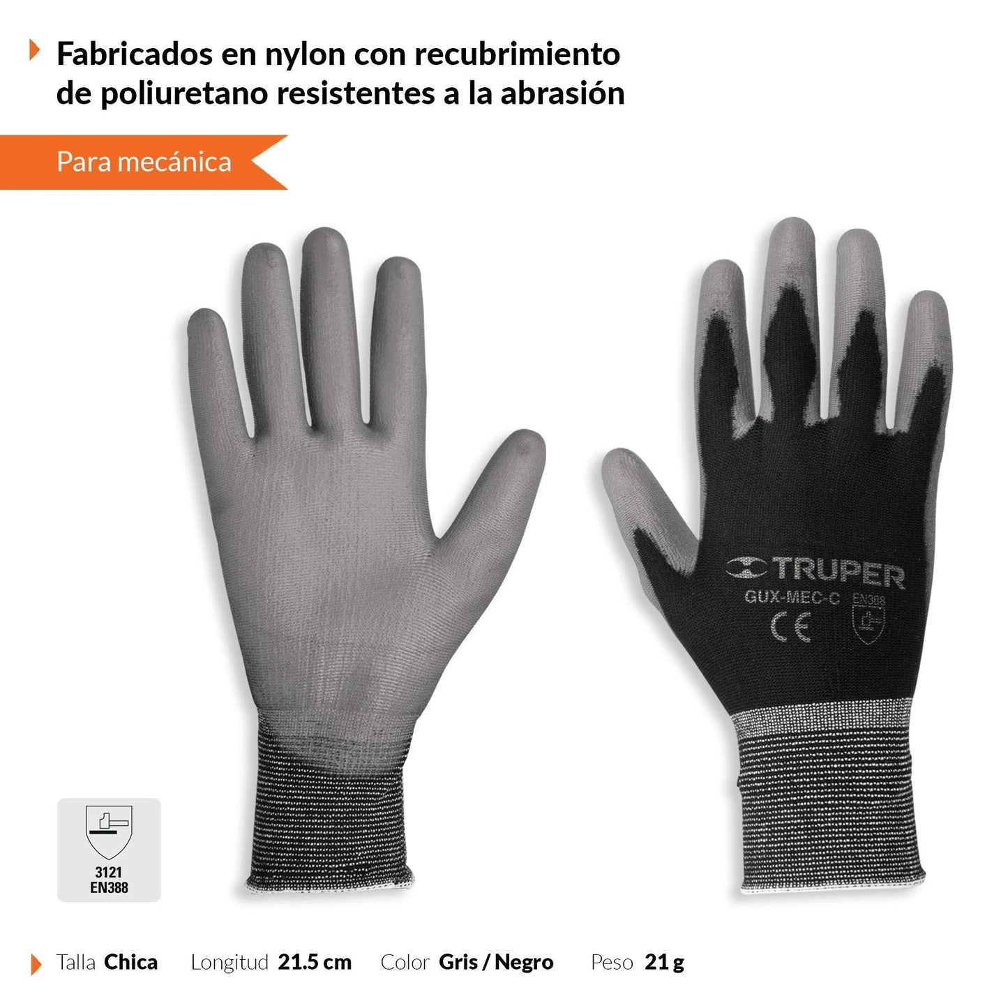 Guantes de Nylon Truper Negro Recubiertos de Poliuretano Tamaño CH y Grandes