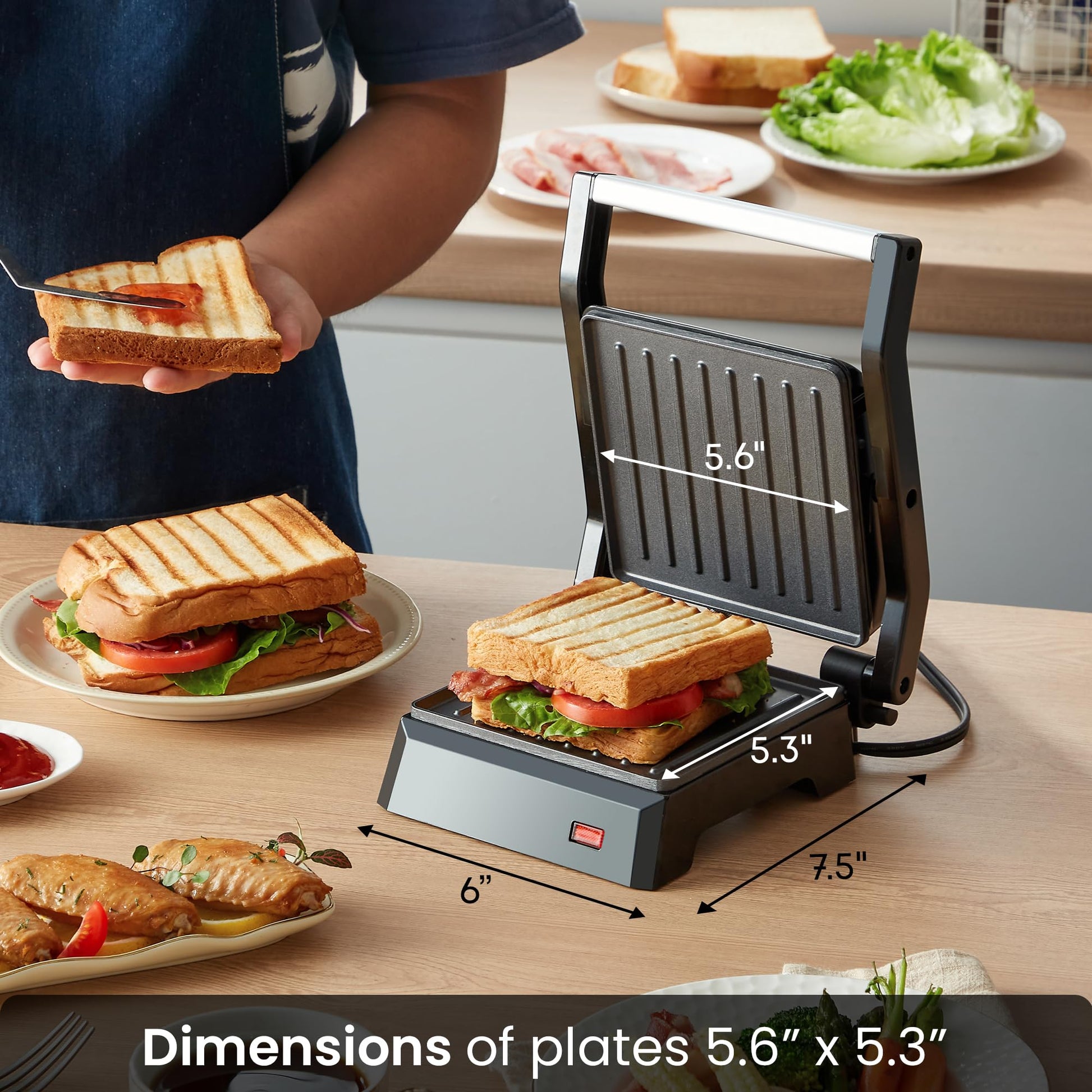 Prensa Panini Eléctrica Elite Gourmet 14 x 13,5 cm Multifuncional con Superficie Antiadhesiva y Placa Superior Flotante