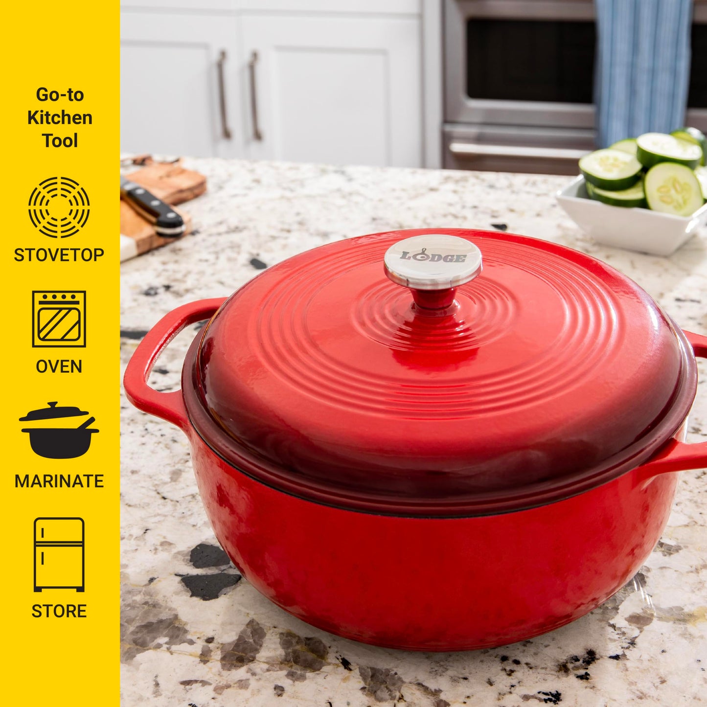 Lodge Color EC6D43 Olla holandesa de hierro fundido esmaltado, 5.6 L, rojo island spice