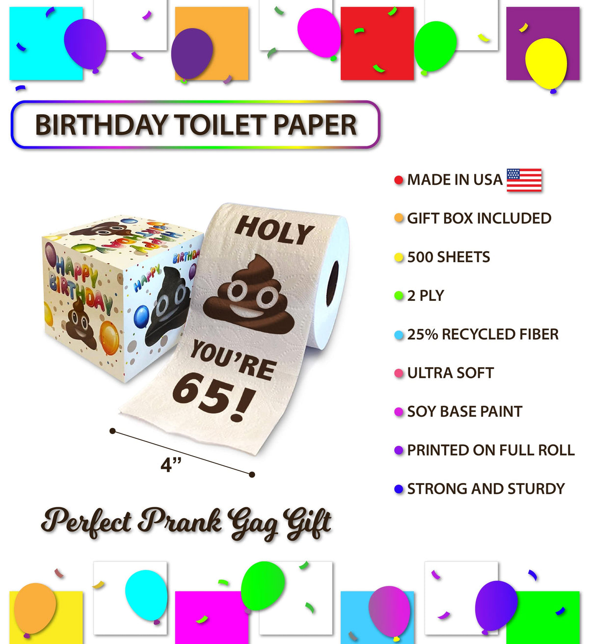 Papel Higiénico TP Holy Poop Eres 65 Impreso, Divertido para Regalo de Cumpleaños 65 para Hombre o Mujer