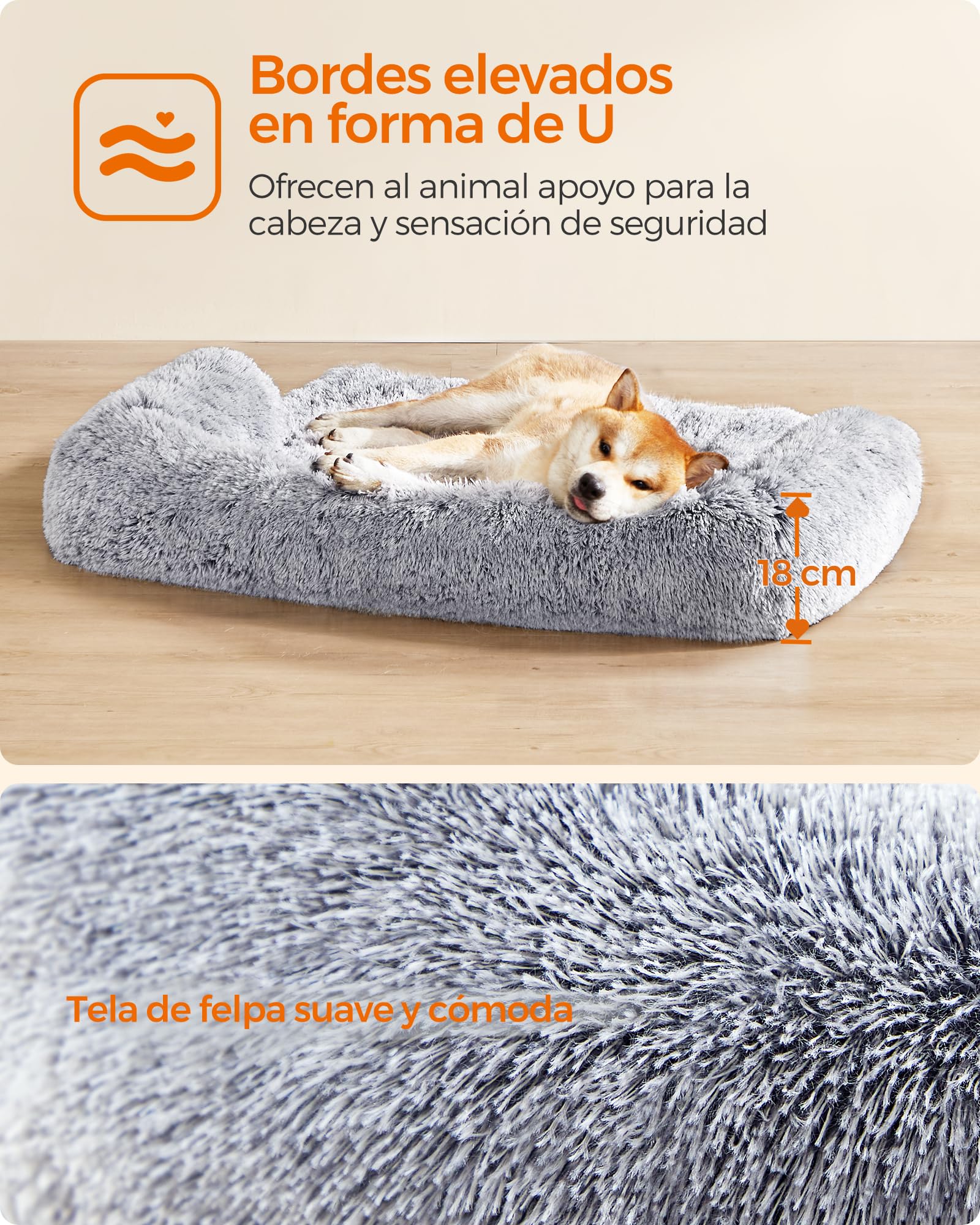 Feandrea Cama para Perros, Funda Protectora para Sofá, 110 x 95 x 18 cm, Tela de Felpa, XL, para Perros Medianos y Grandes,Gris Ombré MPGW223G01