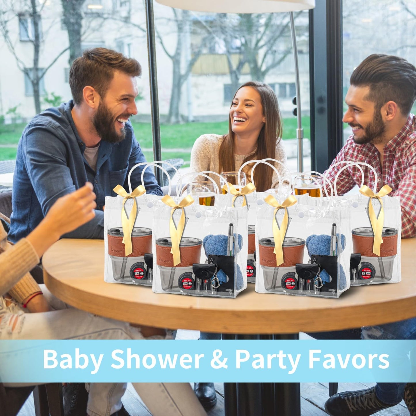 Buecobby - Juego de 2 premios para baby shower para hombres, con paño de limpieza de vasos de vidrio, mini destornillador, juego de llaveros, multiherramientas, divertidos premios útiles para
