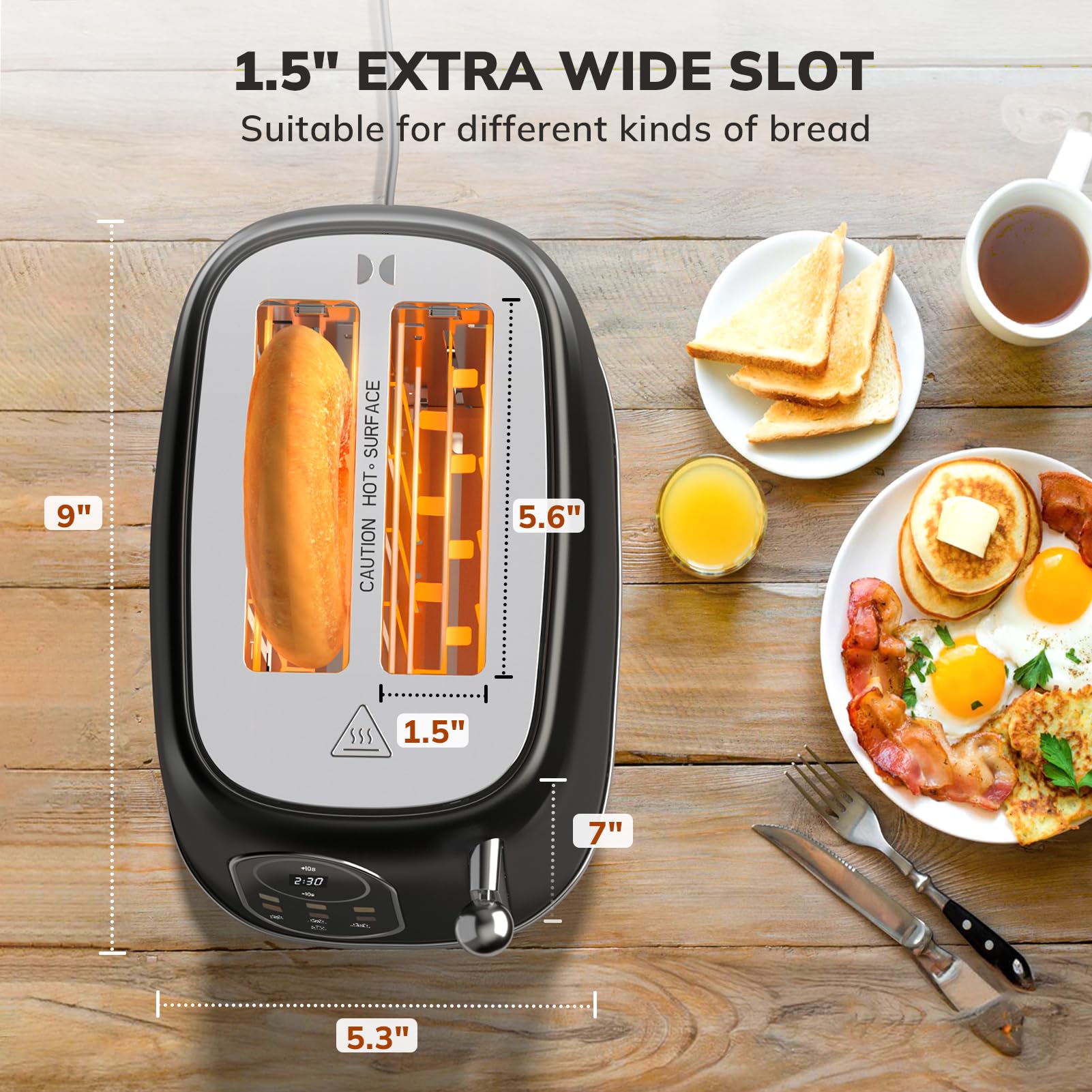 Keenstone tostador inteligente de visualización táctil de 2 rebanadas, tostador retro de acero inoxidable con 6 niveles de dorado, recalentar y descongelar, para bagel, tostado, pan, bandeja extraíble