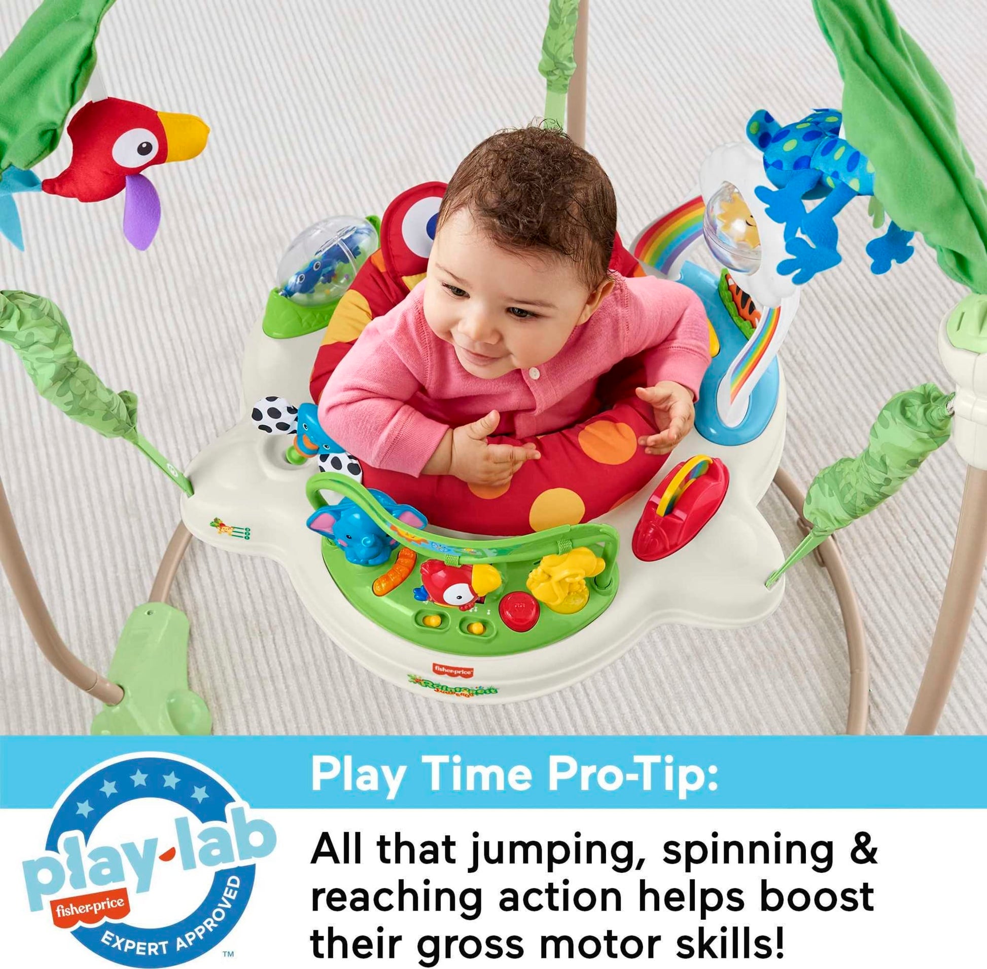 Fisher-Price Saltador Animalito de la Selva con luces y sonidos para bebé +1 año (Mattel K7198), Exclusivo en Amazon