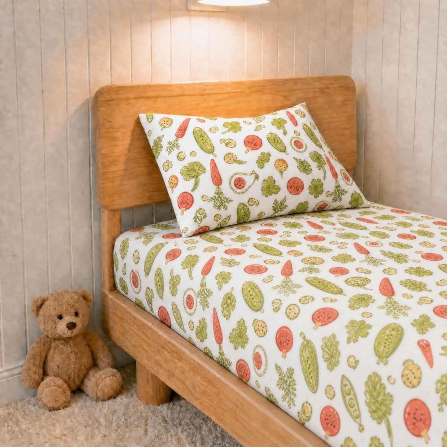 Salt Earth - Sábana bajera ajustable para niños, 100 % algodón, 210 hilos, sábana bajera individual, cama para niños, juego de cama de 2 piezas, 1 sábana bajera y 1 funda de almohada, sábanas
