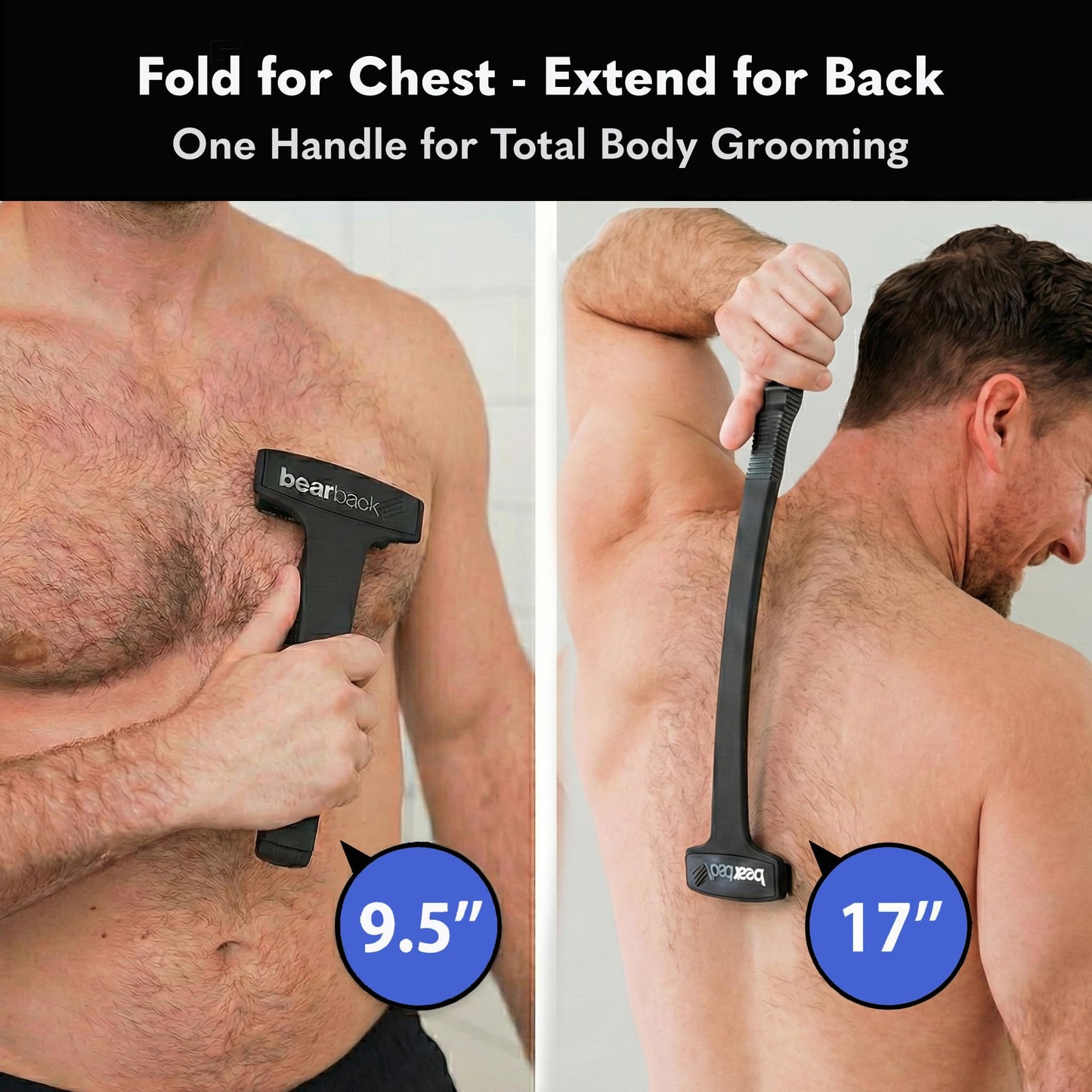 bearback- Afeitadora de espalda y cuerpo Bearback para hombres: mango plegable de largo alcance de primera calidad con triple cuchilla giratoria H