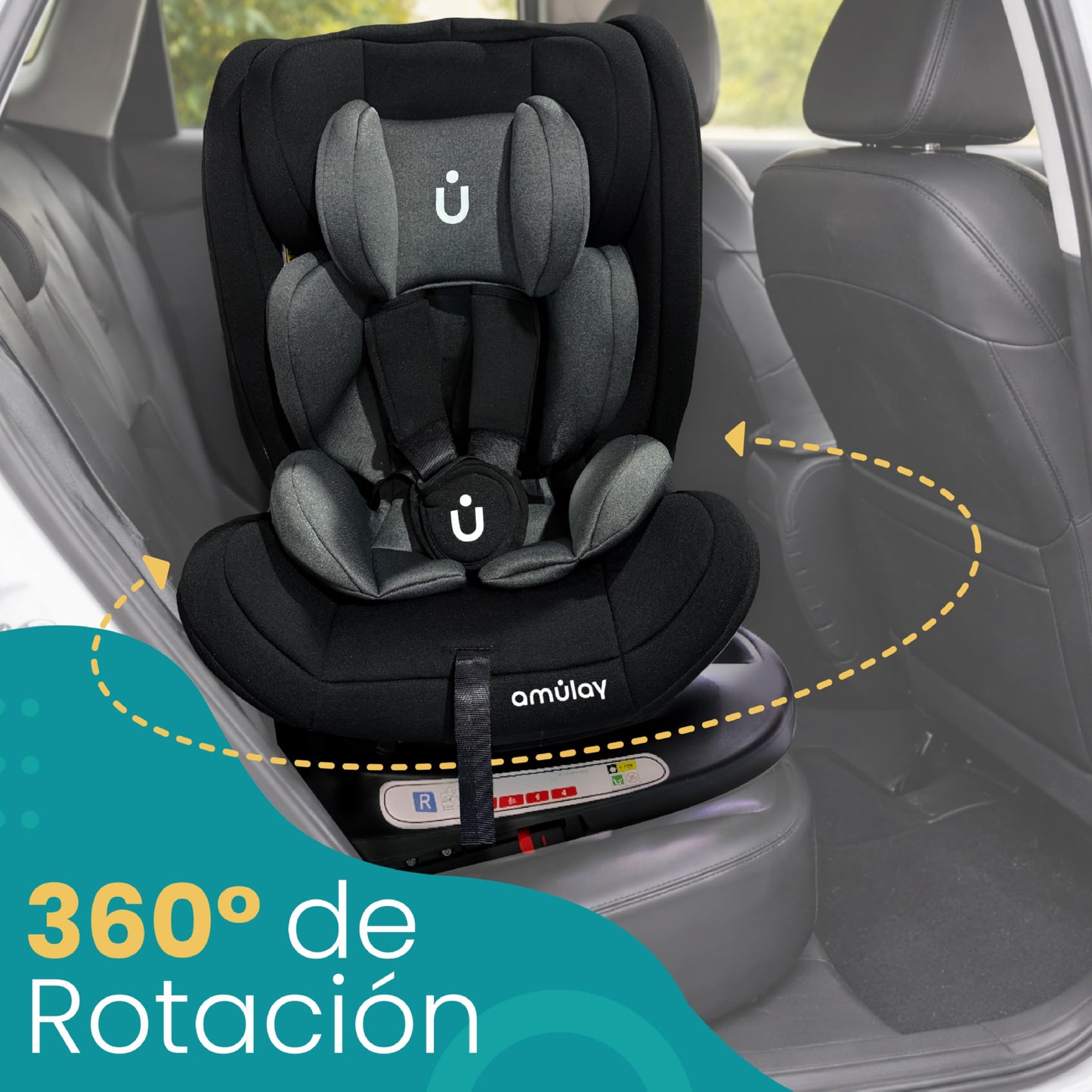 Amulay Autoasiento Kiddo ISOFIX 360°, 0 a 12 Años, Gris y Negro