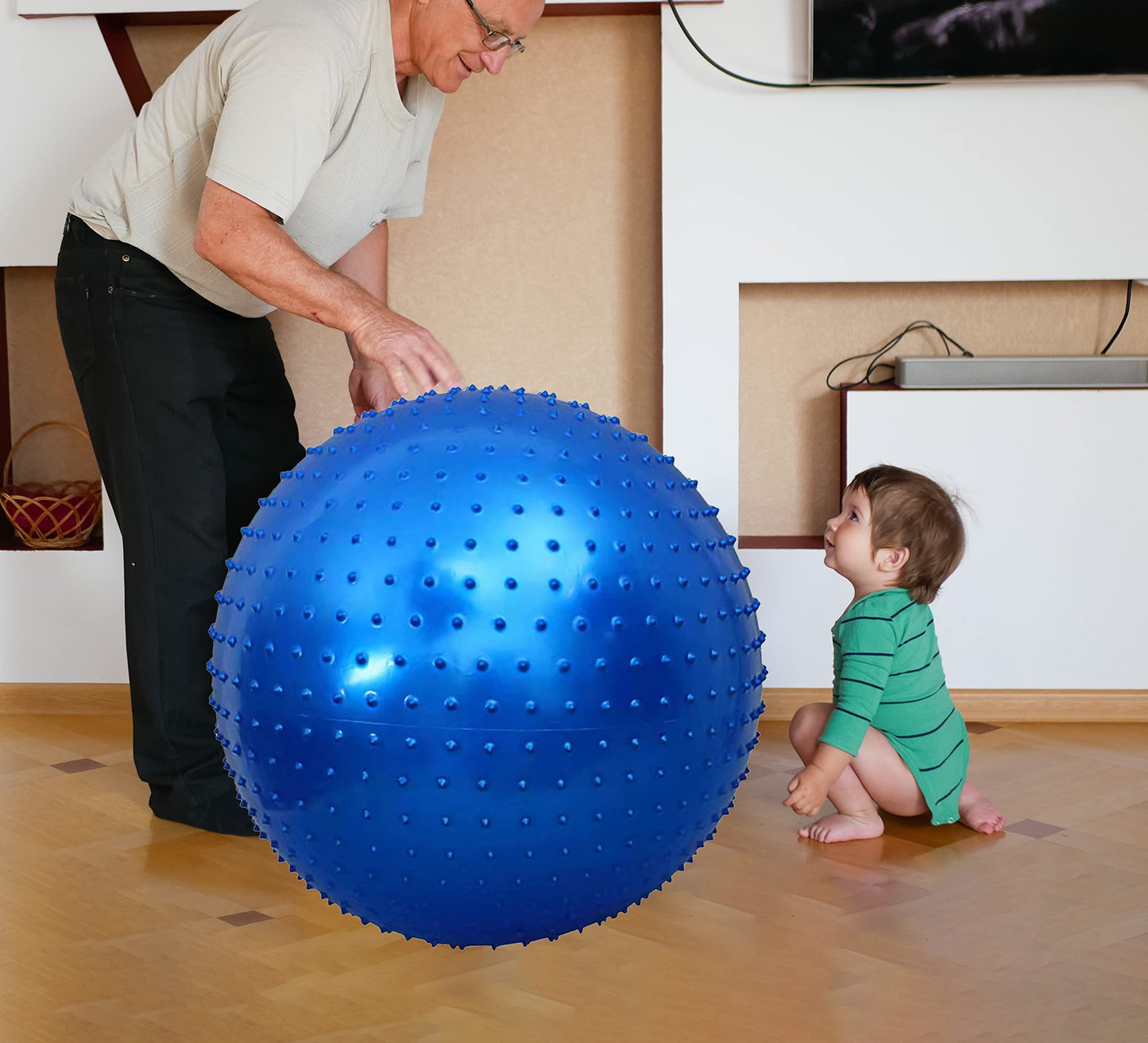 Pelota de Masaje Penepico Hinchable Azul Grande con Picos Táctiles para Niños