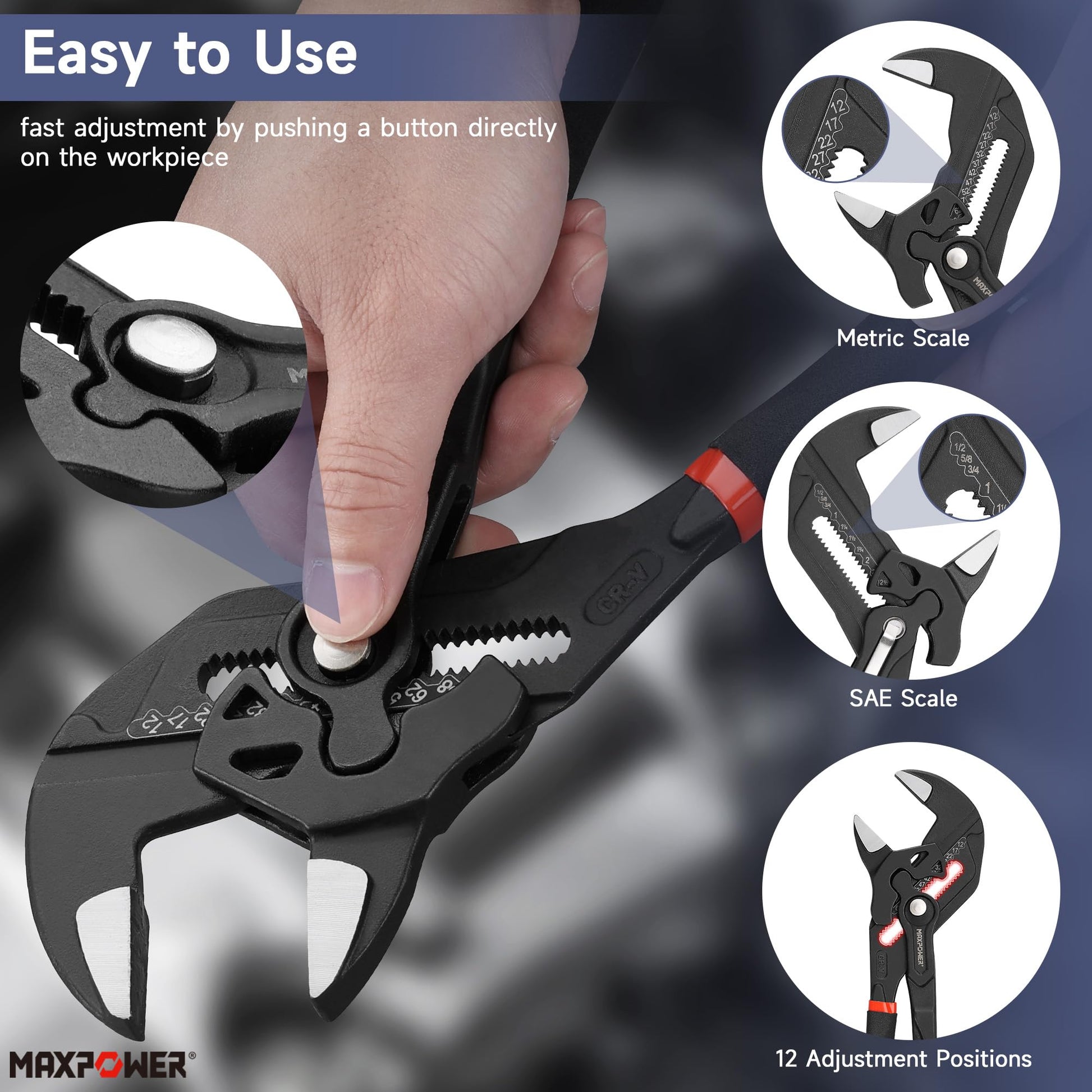 MAXPOWER - Llave de 3 alicates de 7 pulgadas, 10 pulgadas, 12 pulgadas