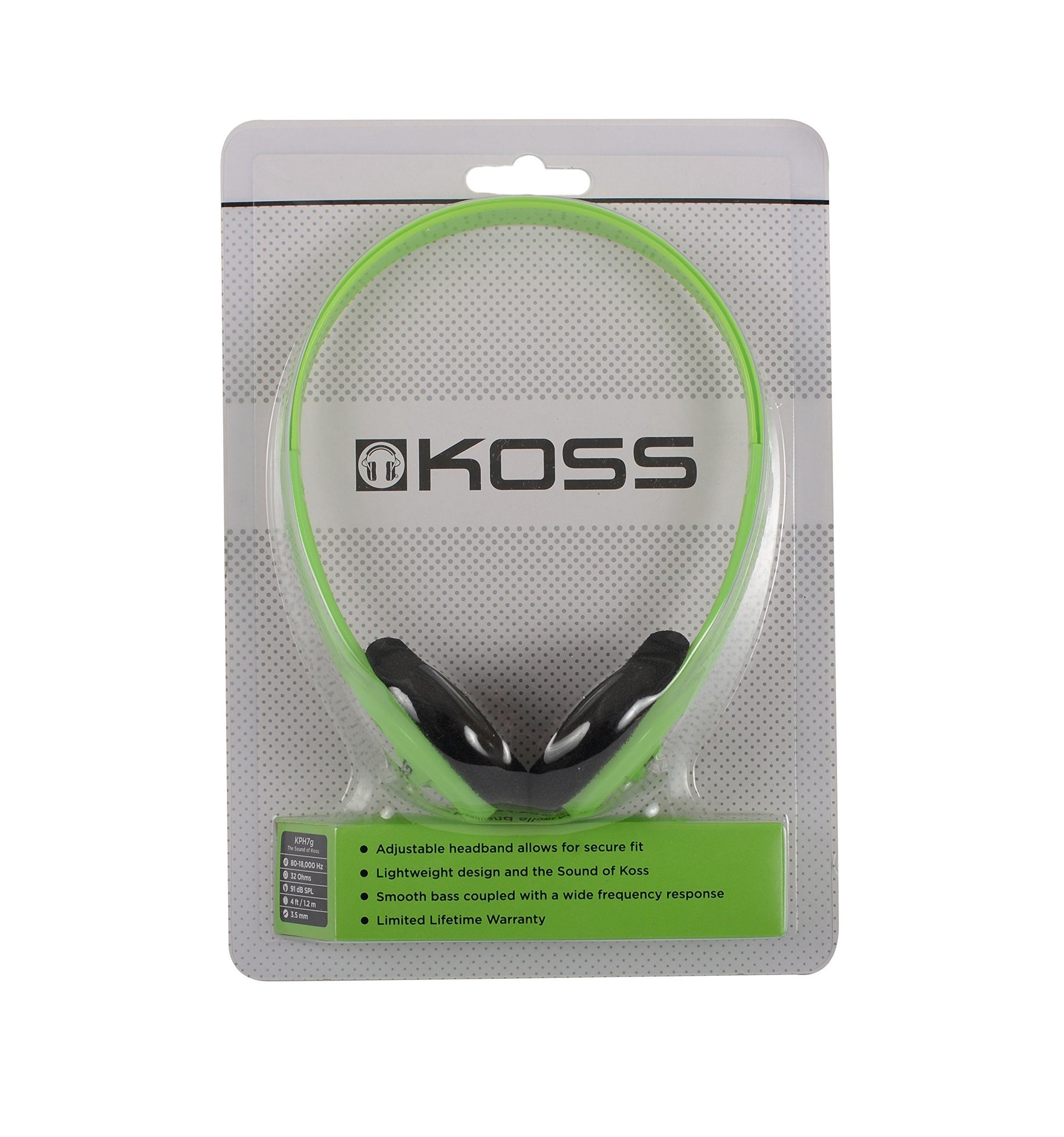 Koss KPH7G Portable On-Ear Headphone with Adjustable Headband - Green