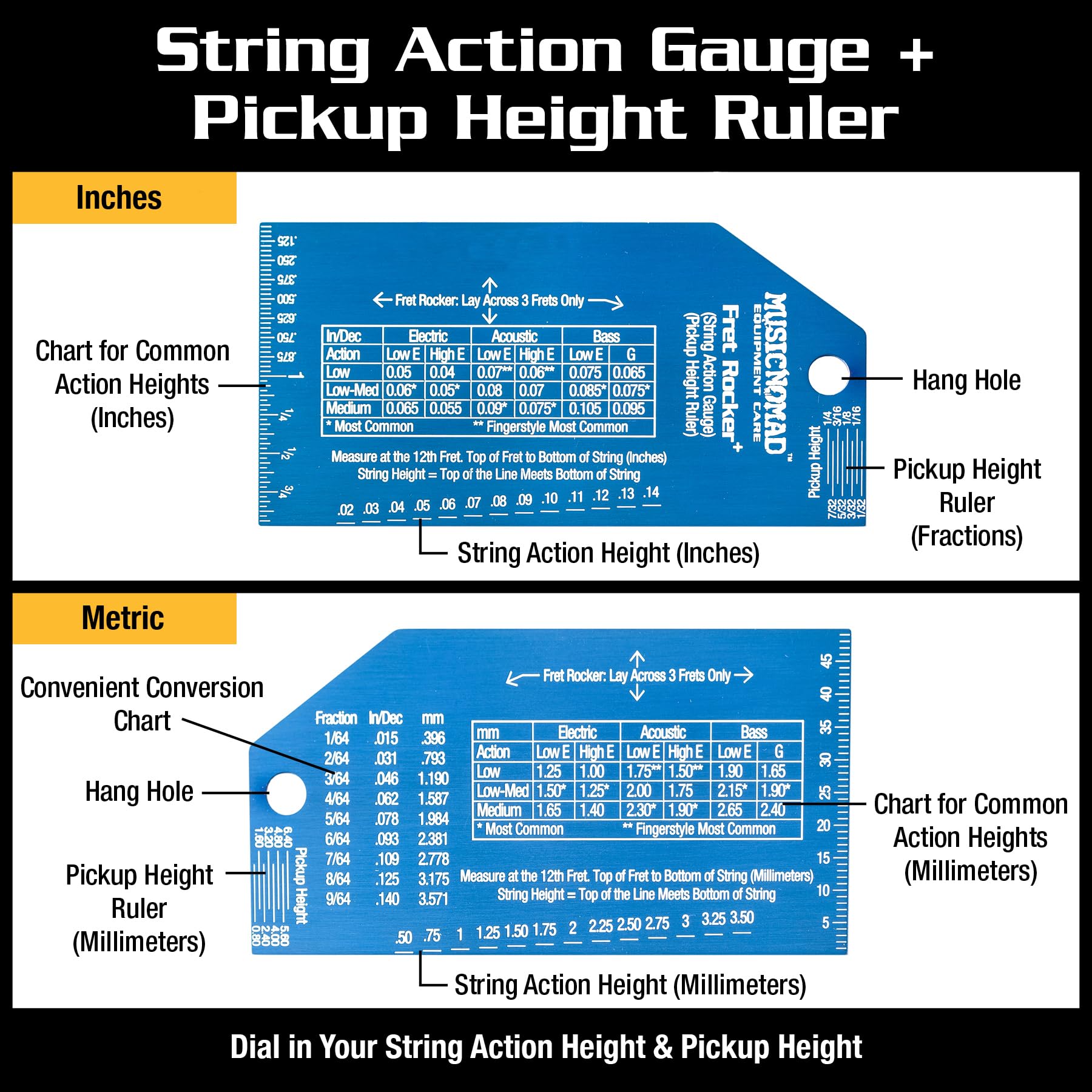Medidor de Acción de Cuerda MusicNomad Fret Rocker Precision